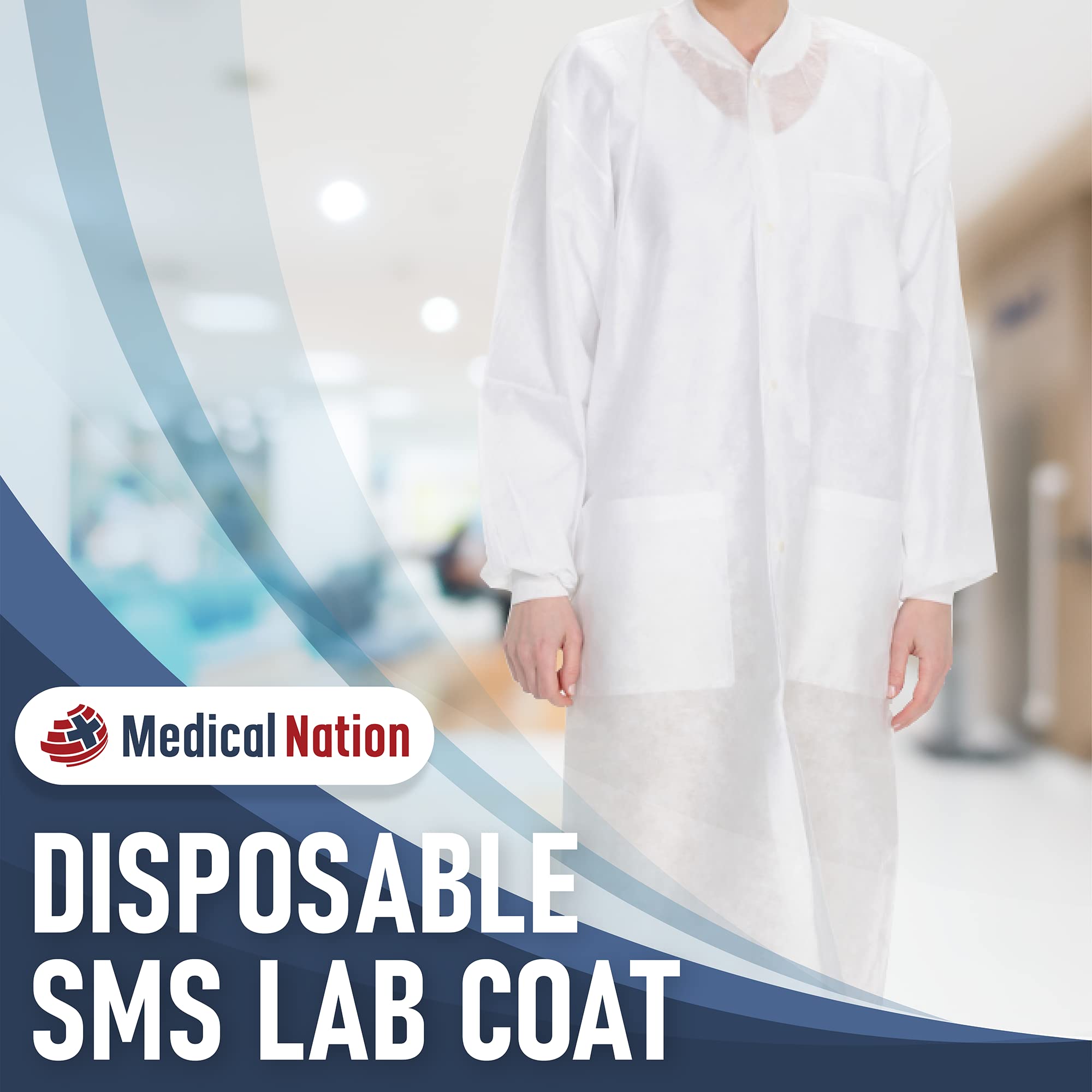Disposable Lab Coats for Adults - White SMS Material with 3 Pockets | Durable & Comfortable Lab Wear (XS-5XL) | Perfect for Medical, Laboratory & Industrial Use