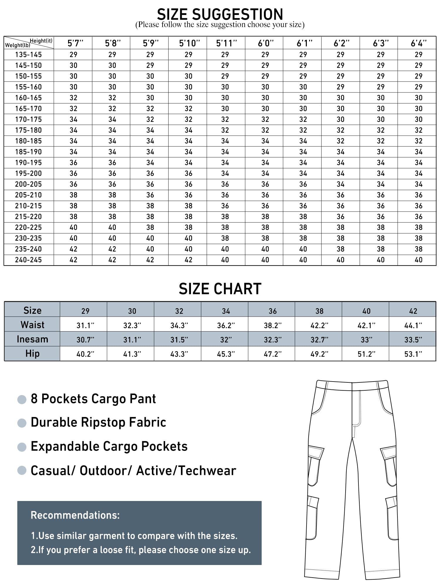Men's Cargo Pants - Cotton Ripstop Hiking & Work Pants with Multiple Pockets | Comfortable Outdoor & Casual Wear for Hiking, Camping, Work & Everyday Use