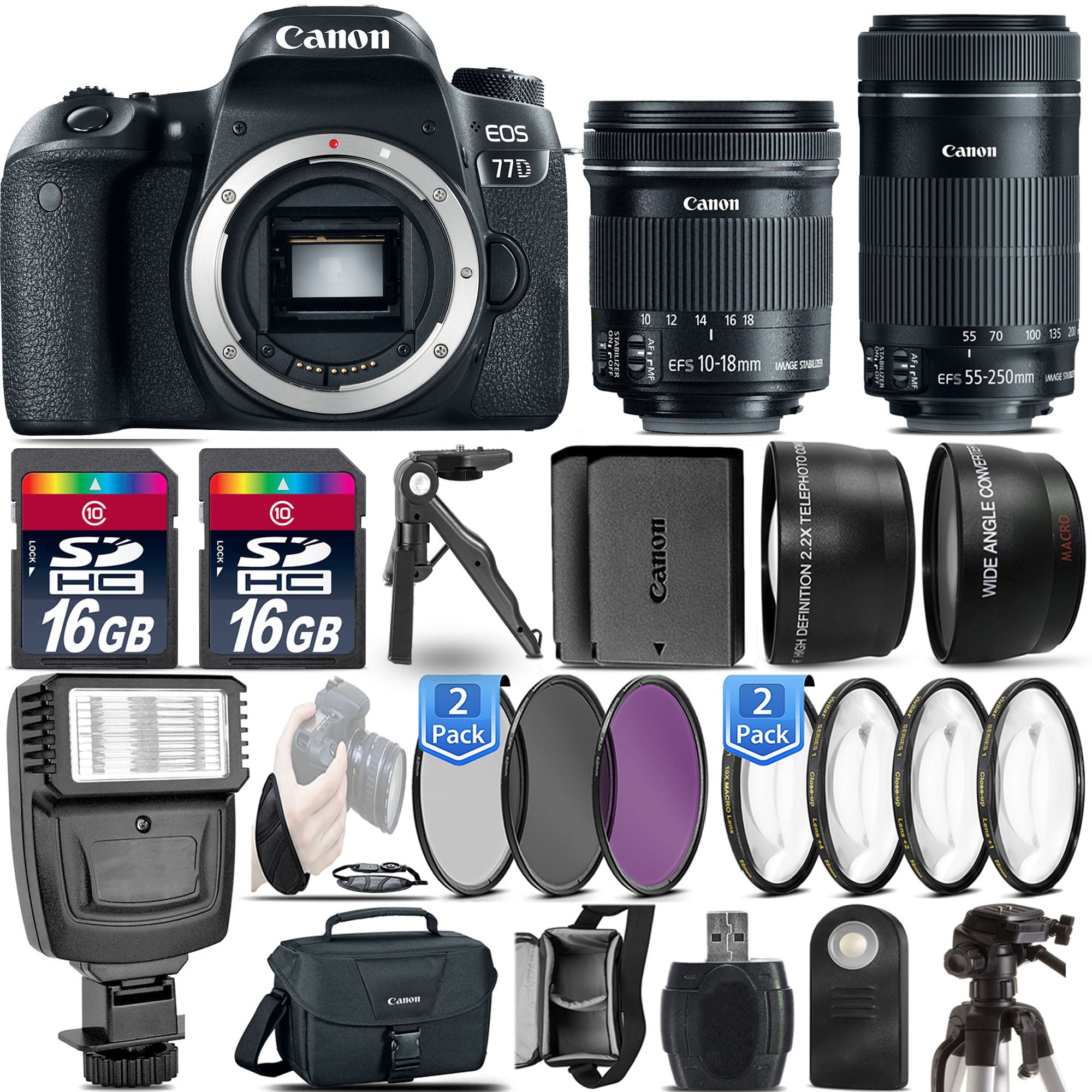 Canon EOS 77D DSLR Camera Bundle with 10-18mm & 55-250mm STM Lenses - Professional Photography Kit for Travel, Sports & Portrait Shooting