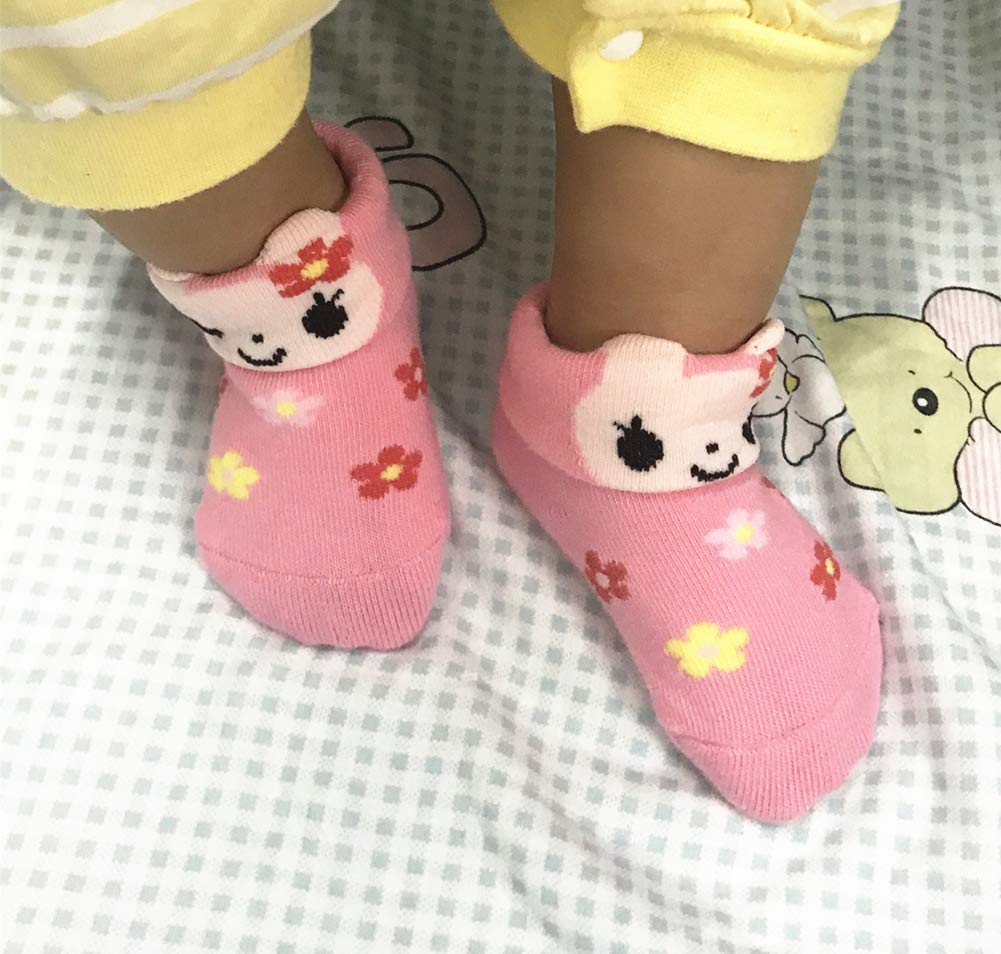 9 Pairs Baby Girl Non-Slip Grip Socks - Soft Cotton Anti-Skid Infant & Toddler Socks for Newborn to 24 Months - Perfect for Playtime, Daycare & First Steps