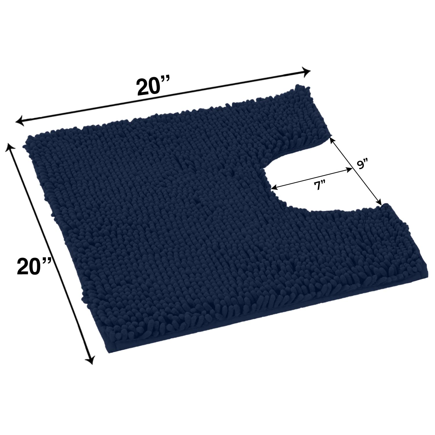 LuxUrux U-Shaped Toilet Bath Mat - Super Absorbent Non-Slip Contoured Rug for Toilet Base, Soft Plush Chenille Fabric, Machine Washable (20x20 Inches, Navy Blue) | Perfect Bathroom Floor Mat for Toilet Area, Prevents Slips & Absorbs Water Quickly