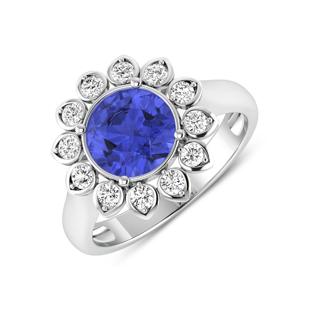 Exquisite Genuine Tanzanite & Diamond Halo Ring - 14K Gold Engagement Ring for Women, Perfect for Weddings, Anniversaries & Special Occasions