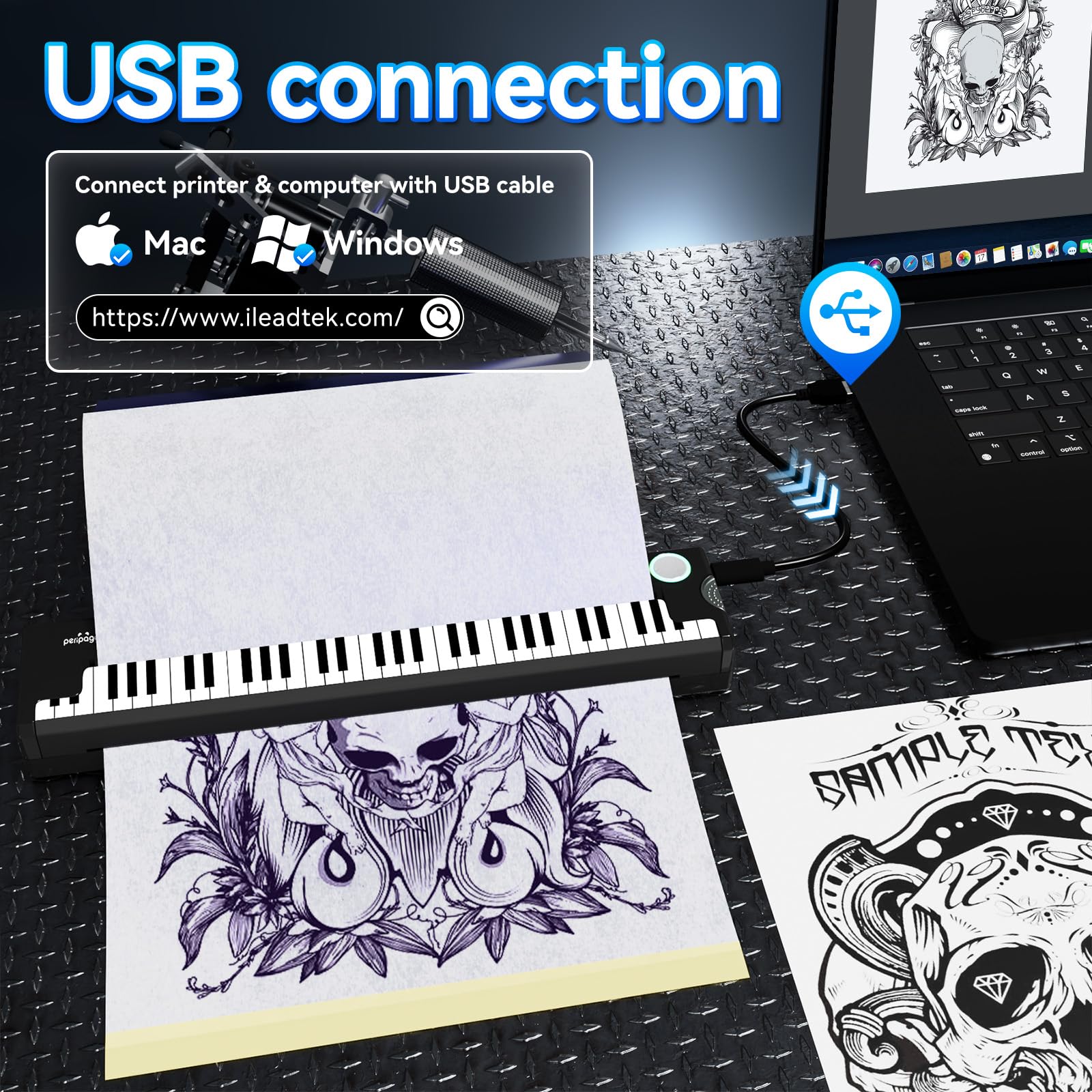 P90-Pino Wireless Tattoo Stencil Printer - Inkless Thermal Tattoo Machine with Piano Design | Portable Tattoo Printer Kit for Phone, Tablet & PC | Perfect for Professional Tattoo Artists & Home Tattoo Enthusiasts