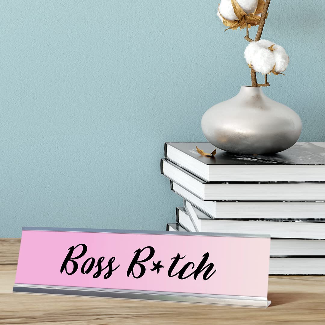 Boss B*tch Light Pink Office Desk Sign - 2 x 8 Inch Funny Novelty Gift for Women - Perfect for Work Desk Decor, Boss Appreciation Gift, or Office Humor