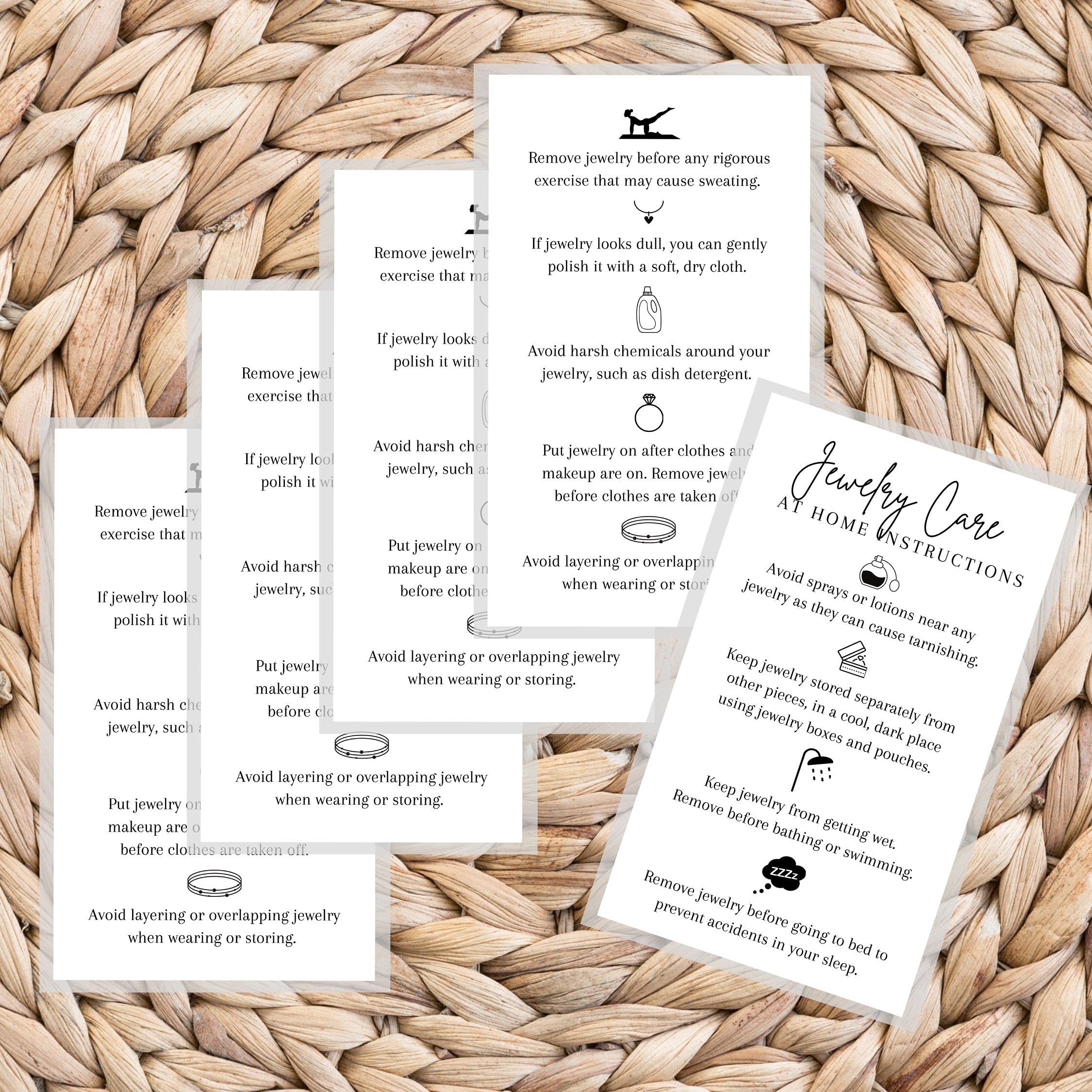 50 Pack Jewelry Care Instruction Cards - 2