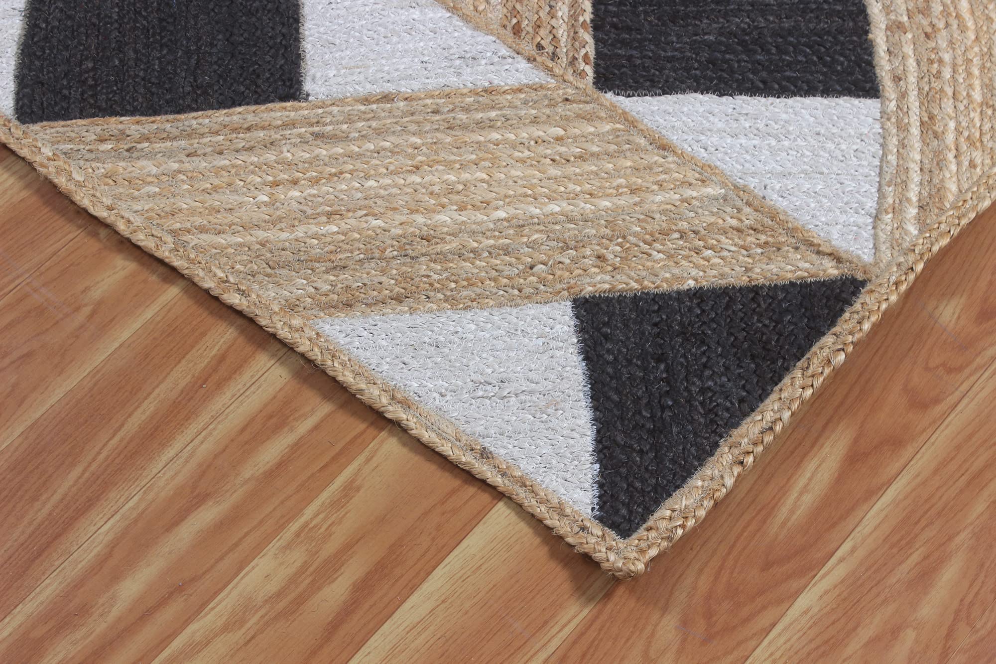 Hand Braided Geometric Beige & Black Area Rug - 7x7 Feet Square Boho Chic Home Decor for Hallway, Dining Room, Living Room, Bedroom & Kitchen | Perfect for Cozy Spaces, Modern Interiors & Farmhouse Style Decorating