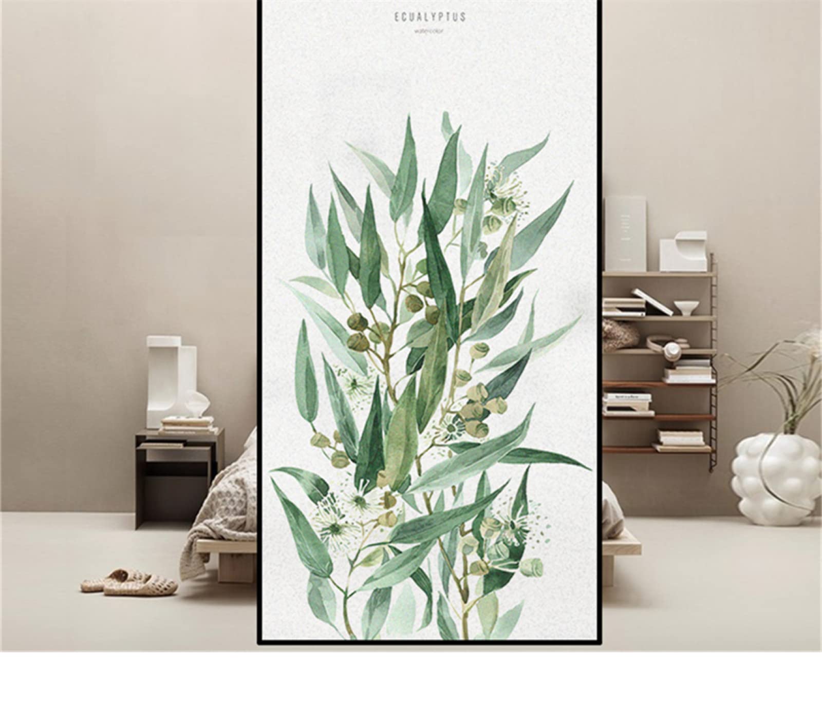 Privacy Window Film - Opaque Frosted Glass Non-Adhesive Static Cling with Green Leaves Design | UV & Heat Blocking Sun Control Film for Home & Office (17.5