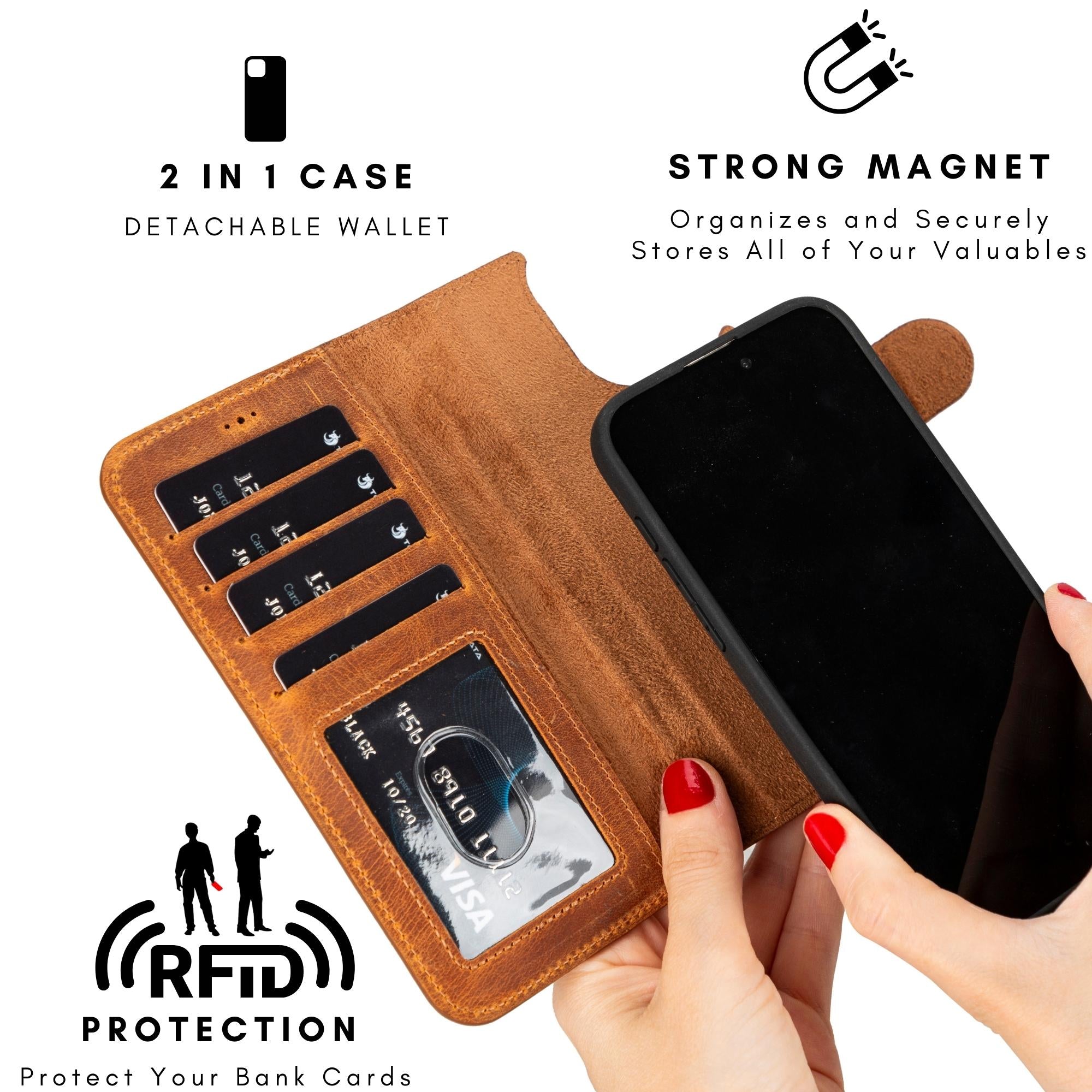 Casper Detachable Leather Wallet Case for iPhone 14/14 Pro/14 Pro Max - Slim Protective Phone Cover with Card Holder (Perfect for Travel, Work & Everyday Use)