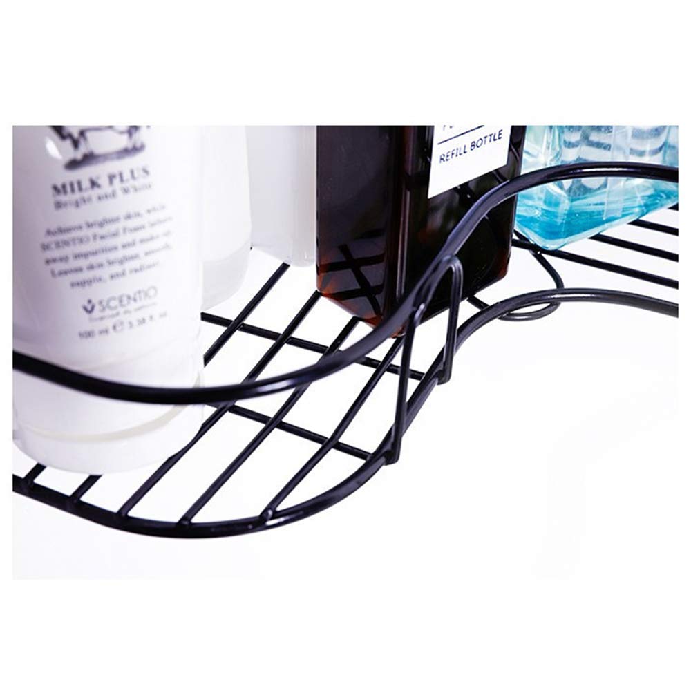 Black Iron Wall-Mounted Corner Shelf Set of 2 - Bathroom & Kitchen Storage Organizer for Shower, Toiletries & Small Items - Rustproof Non-Perforated Triangle Shelves for Home, Apartment & RV Use