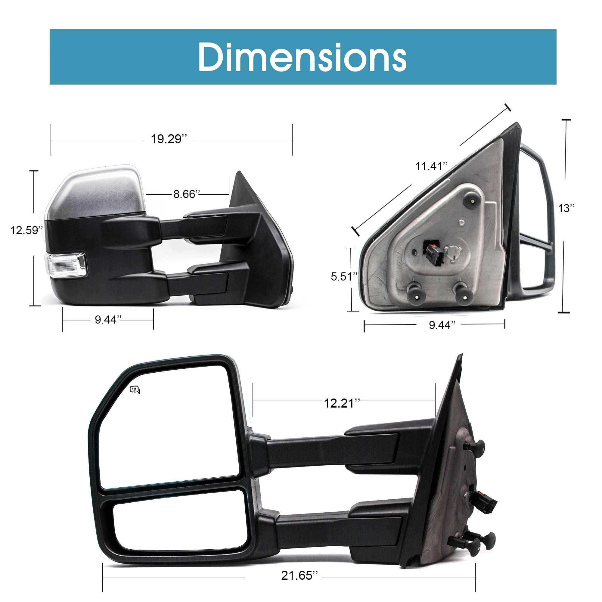 BOOLEE Power Heated Towing Mirrors with LED Turn Signal & Puddle Lights - Manual Folding Chrome Cap for 2004-2014 Ford F150 Pickup Truck (Driver & Passenger Side) - Perfect for Towing, Off-Roading & Night Driving