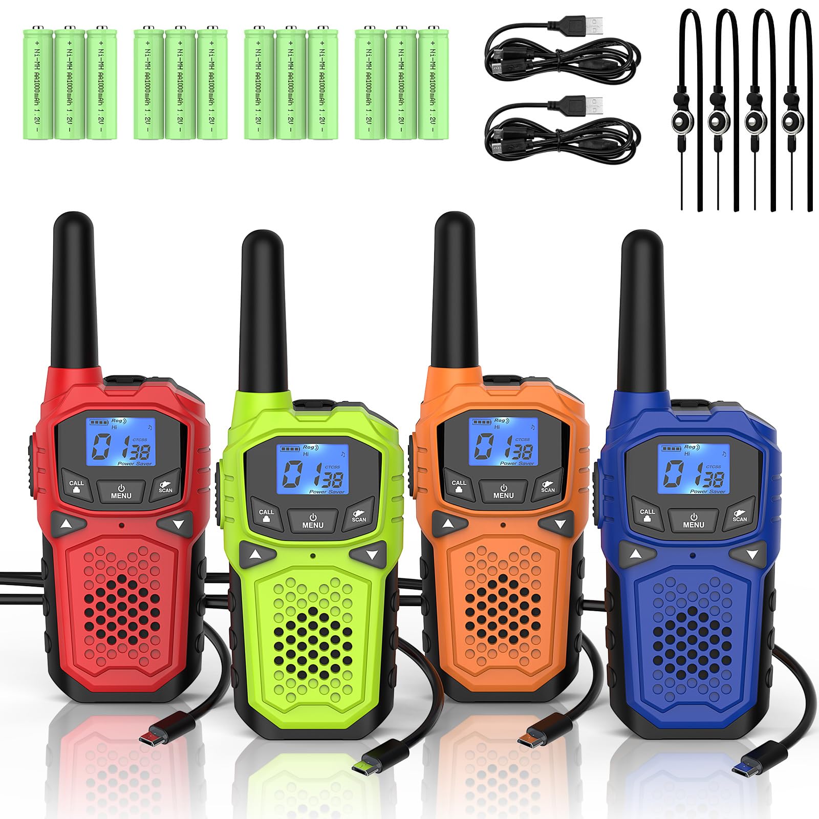 Long Range Walkie Talkies for Adults - WokTok 2 Way Radios with NOAA Weather Alert, 3000mAh Rechargeable Batteries & 2-in-1 Charging Cable - Perfect for Hiking, Camping, Outdoor Adventures (Pack of 4 Radios) - Great Gift for Christmas & Birthday