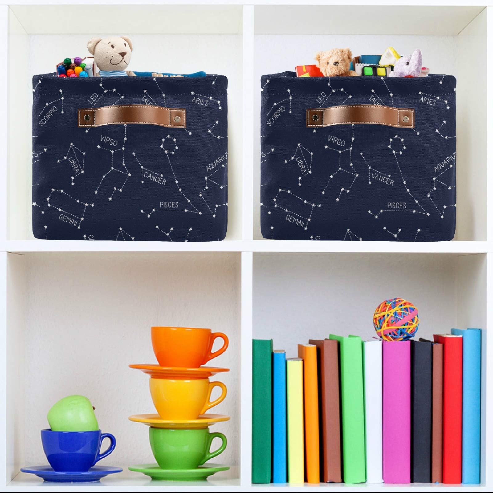 AUUXVA 12-Piece Constellation Storage Basket Set - Durable Canvas Collapsible Organizer Bin with Handles for Toys, Clothes & Home Organization | Perfect for Bedroom, Closet, Office & Nursery Storage Solutions