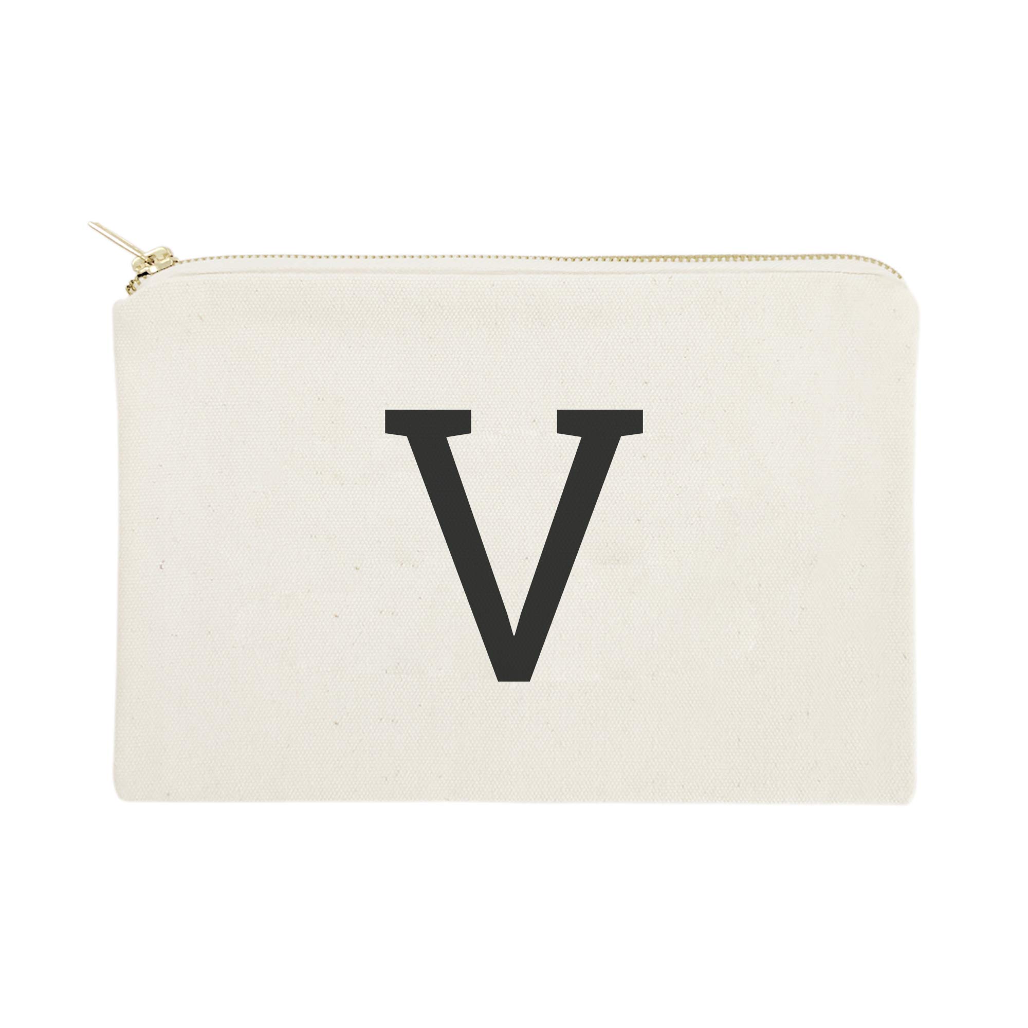 Personalized Monogram Initial V Cosmetic Bag - Cotton & Canvas Travel Makeup Pouch for Women, Girls | Perfect for Travel, Gym, Beach & Everyday Use