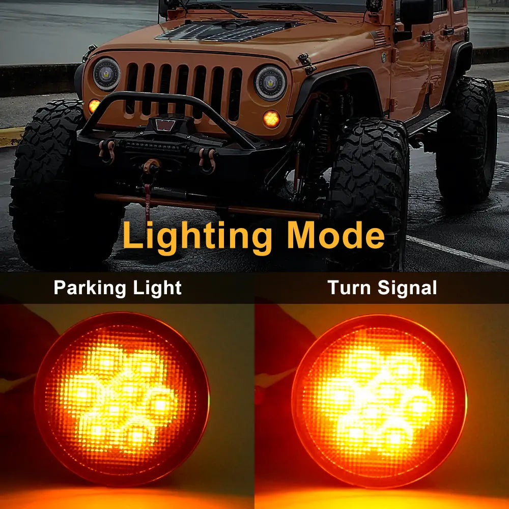 LOYO 7 Inch Dragon Eye LED Headlights + 4 Inch Fog Lights + Front Grill Indicator Lights Combo Kit for Jeep Wrangler JK (2007-2018) - Off-Road Lighting Upgrade for Night Driving & Adventure