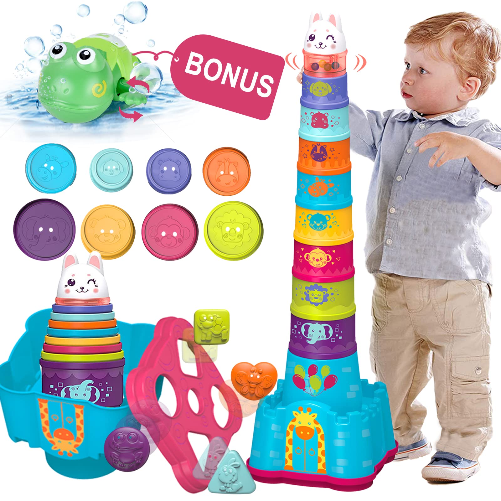 LTKFFFdp Baby Stacking Toys for Toddlers 1-3 Years Old | Nesting Cups & Shape Sorter Learning Toys for Infants 6-18 Months | Stackable Blocks for Early Childhood Development | Perfect Birthday Gift for Boys & Girls | Great for Playtime, Sensory Learning & Motor Skills Development