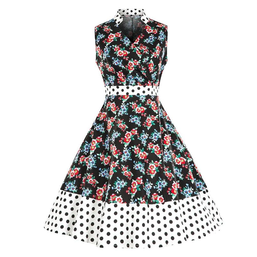 YLDCN Retro Floral Print High Waist A-Line Dress for Women - Vintage Polka Dot Summer Skirt | Perfect for Beach Vacations, Date Nights & Casual Outings