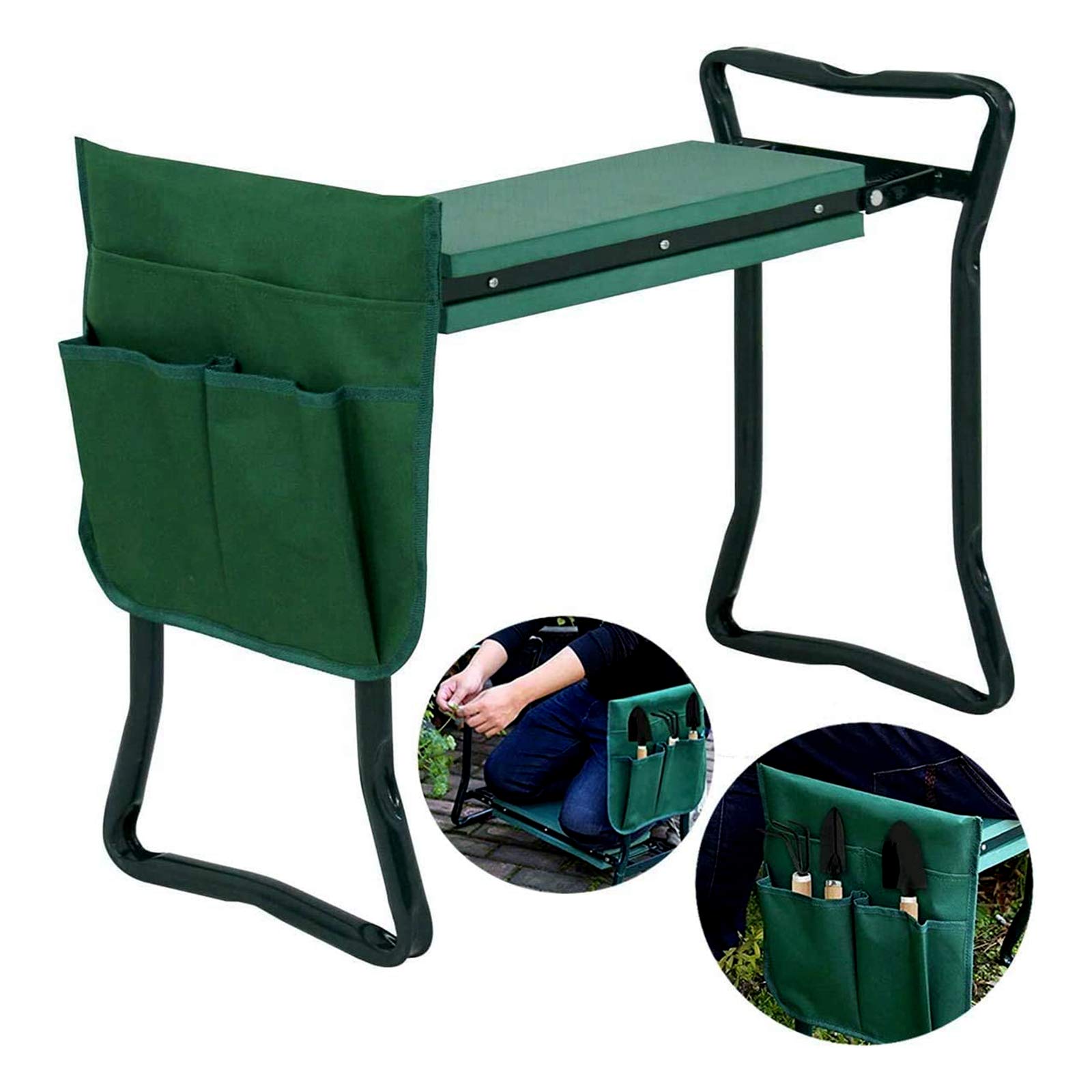 Foldable Garden Kneeler Seat with Handle & Storage Pouch - Portable Gardening Stool with Soft EVA Foam Pad for Comfortable Planting, Weeding & Outdoor Use