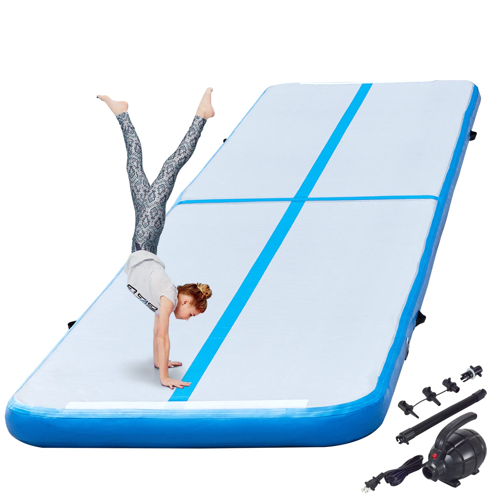 Happybuy 20ft Inflatable Air Gymnastic Mat - 4 Inch Thick Tumbling Track with Electric Pump | Durable Training Mat for Home Gym, Cheerleading, Yoga & Water Play | Perfect for Backyard, Studio & Poolside Activities