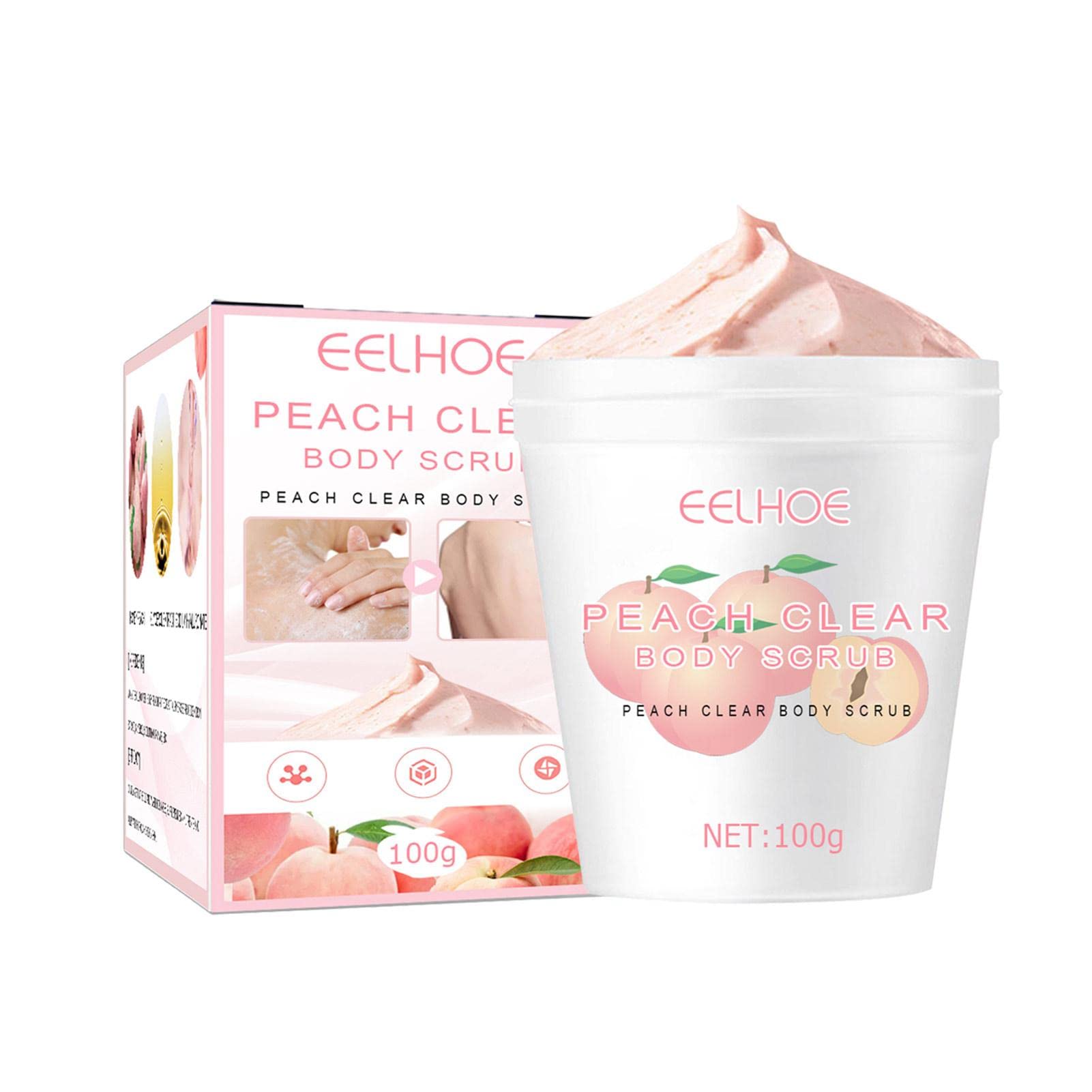 Exfoliating Body Scrub for Women - Moisturizing Peach Scrub with Natural Ingredients | Deep Cleansing Exfoliator for Cellulite, Back Acne, Scars & Wrinkles | 100g Gentle Skin Care for Smooth & Hydrated Skin | Perfect for Shower, Spa & Daily Skincare Routine