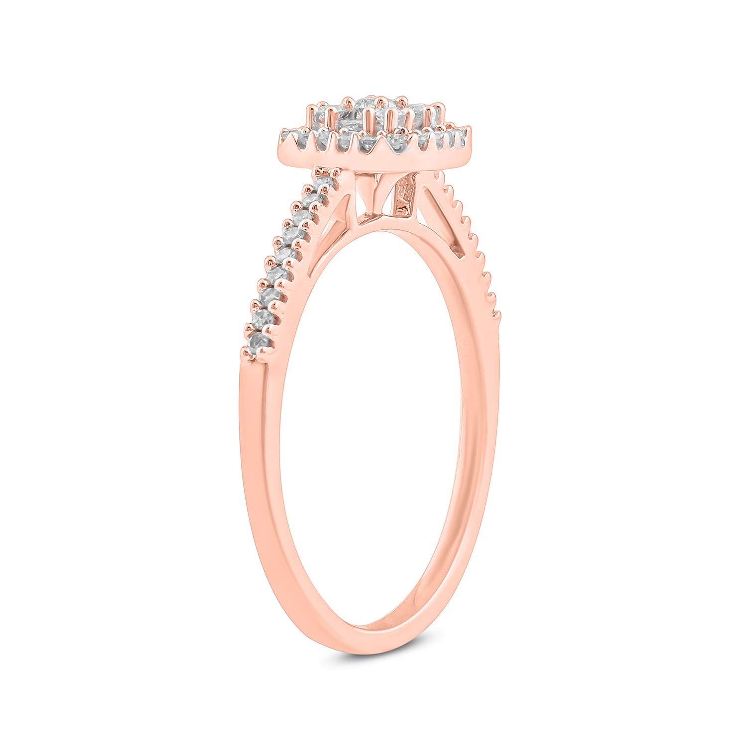 1/4 Carat Round & Baguette Diamond Halo Engagement Ring for Women - 10K Rose Gold, White Gold or Yellow Gold - Elegant Square Halo Wedding Ring with Baguette Accents - Perfect for Proposals, Anniversaries & Special Occasions