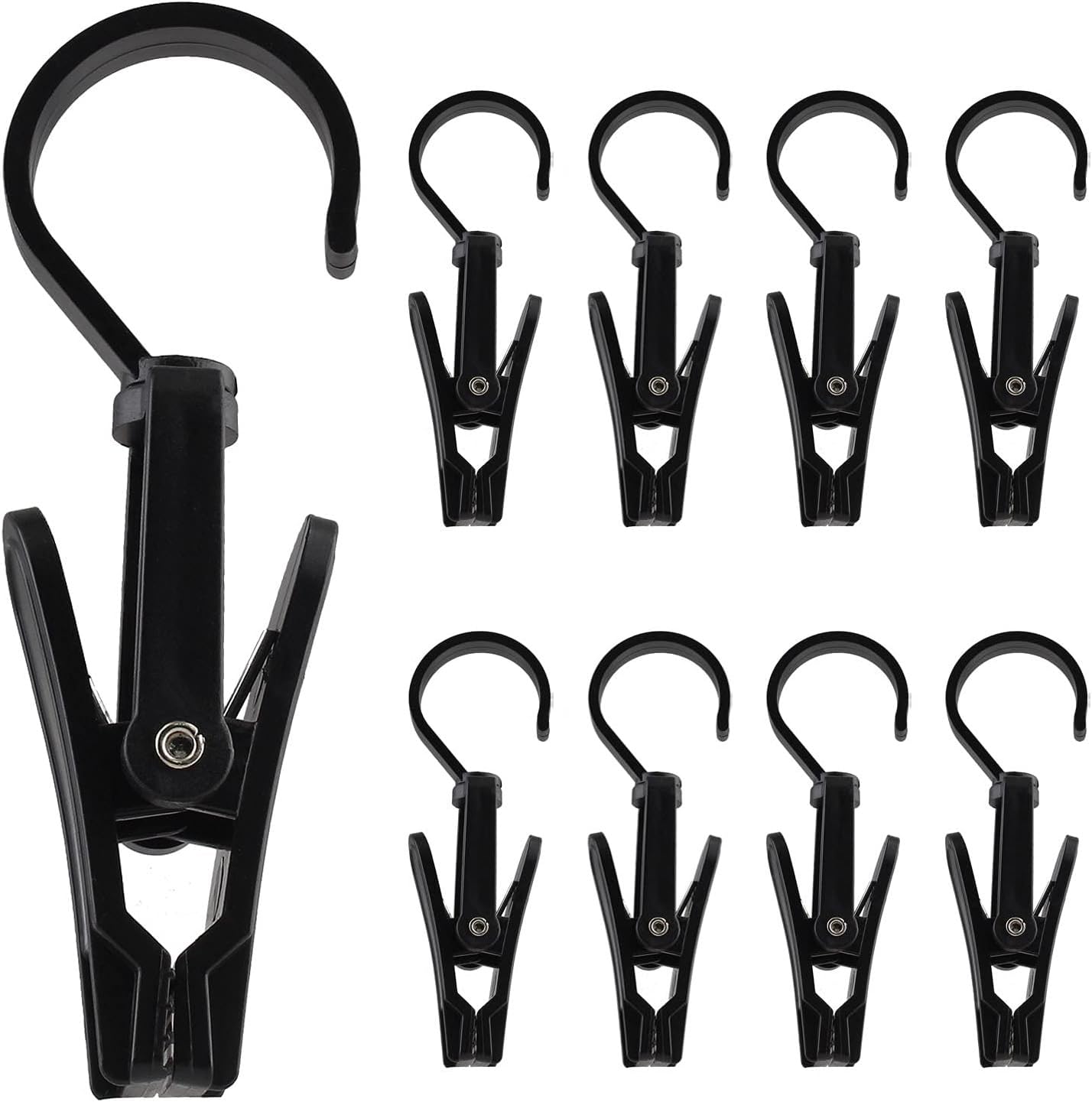 10 Pack Black Plastic Multi-Purpose Rotating Hat Clips - Heavy Duty Laundry Hangers, Curtain Clips & Scarf Holders - Perfect for Hats, Boots, Socks, Quilts & Clothing - Ideal for Bathroom Towel Hooks, Closet Organization & Drying Laundry