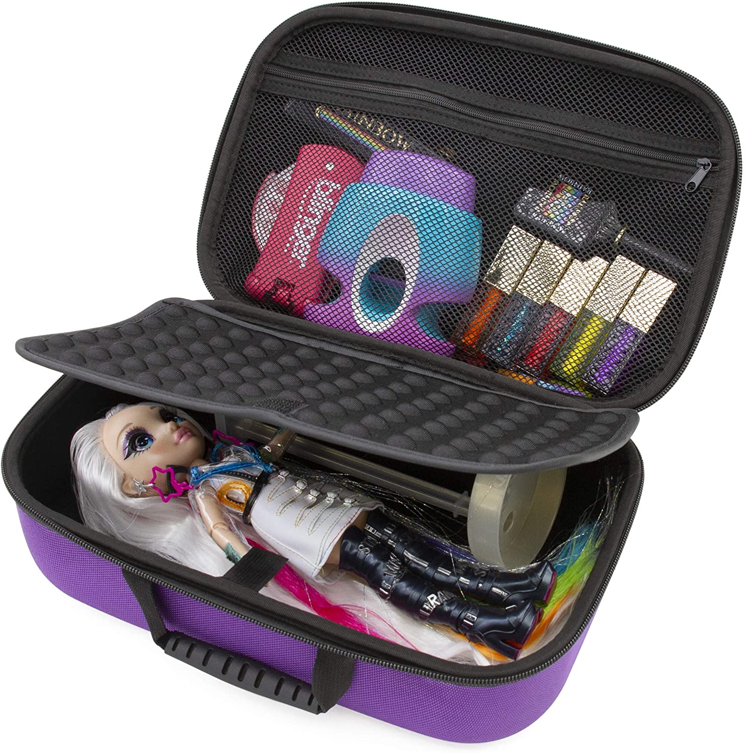 CASEMATIX Rainbow High Doll Travel Case - Protective Carrier with Handle for Rainbow Surprise Hair Studio Dolls | Perfect for Travel, Storage & Playtime Accessories
