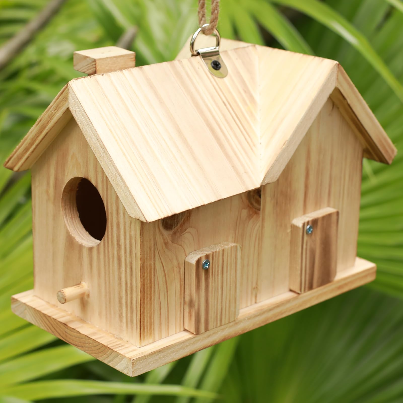 STARSWR Unfinished Wooden Hanging Bird House for Outdoors - DIY Paintable Birdhouse for Small Birds & Hummingbirds - Weatherproof Shelter with Easy Cleaning - Perfect for Garden, Patio, and Backyard Decoration