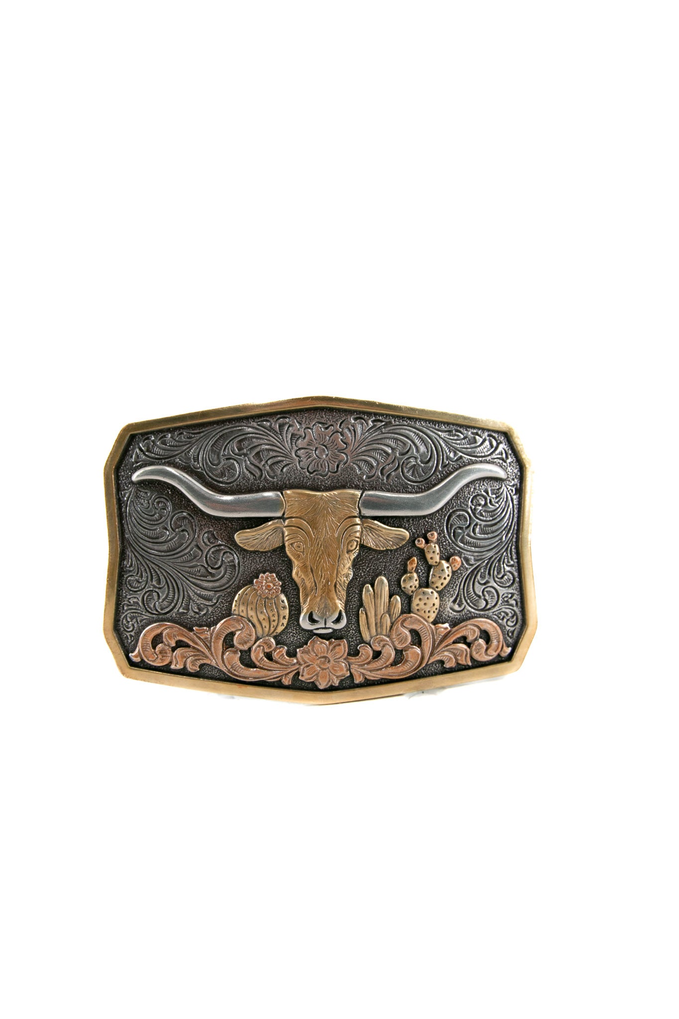 Nocona Men's LongHorn Cactus Antique Gold & Silver Buckle Belt 37910 - Western Style Cowboy Accessory for Jeans & Boots