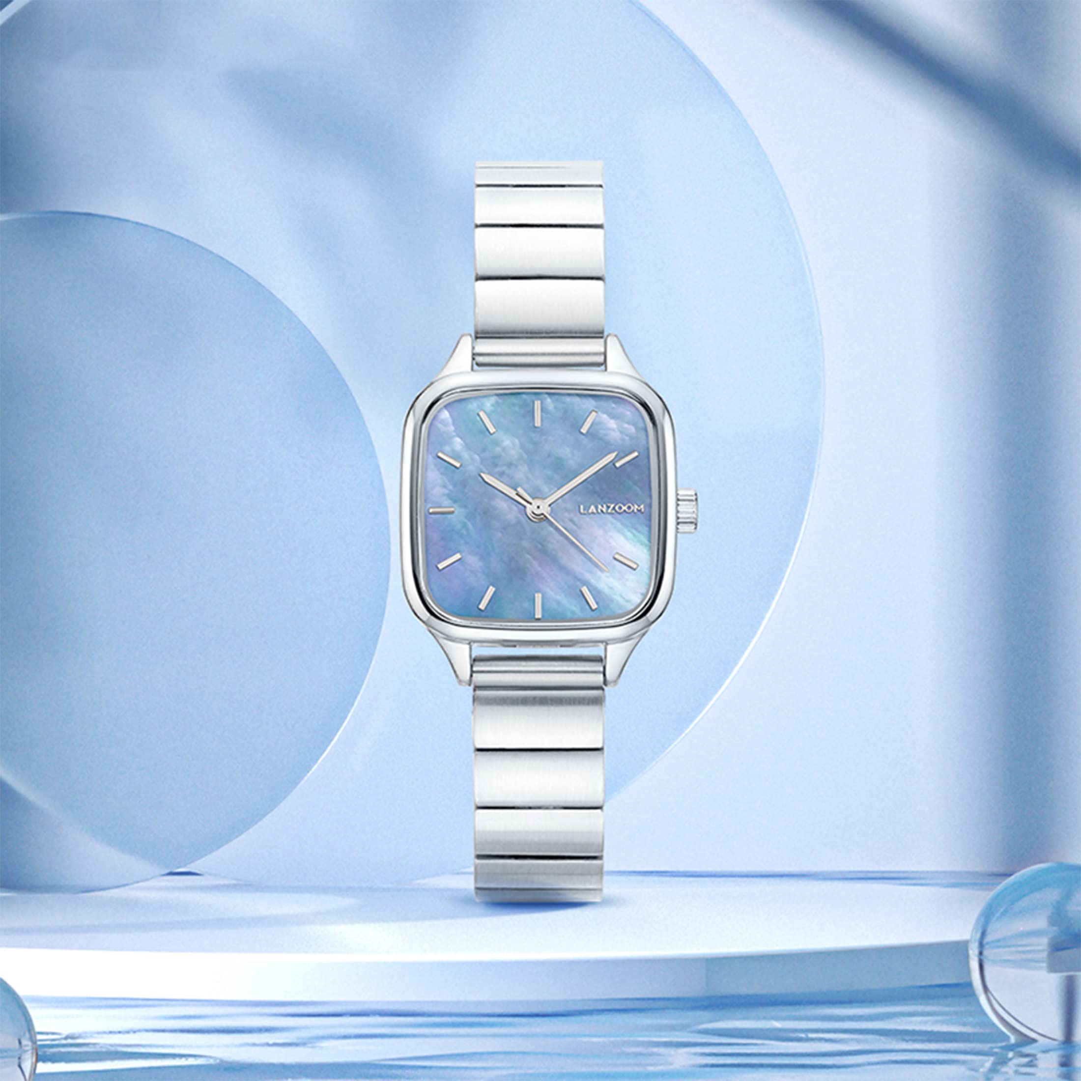 LANZOOM Women's Square Stainless Steel Quartz Watch - Fashionable & Versatile Wristwatch with Square Dial - Perfect Holiday Gift & Special Occasion Present for Her (Great for Office, Party & Everyday Wear)