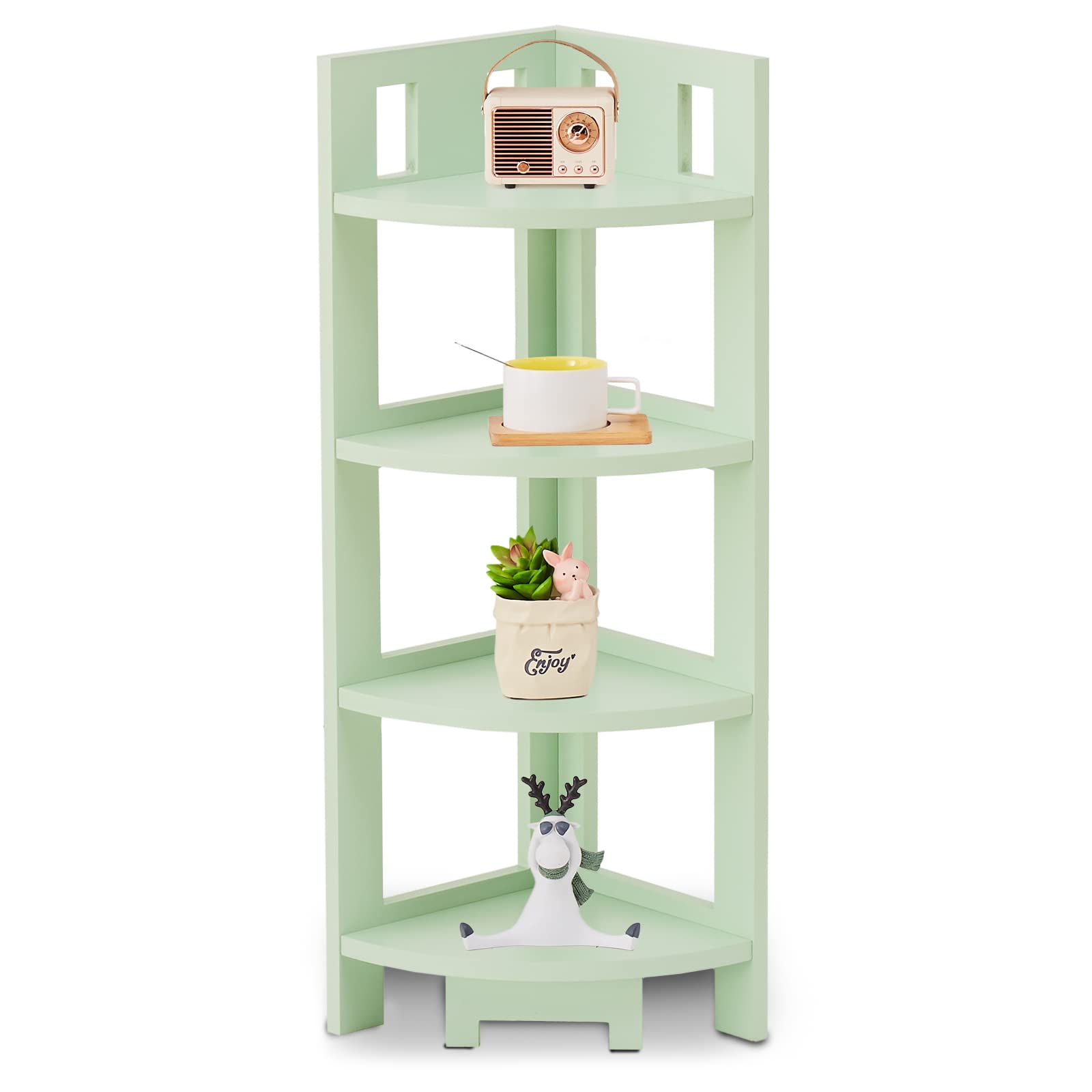 4-Tier Wooden Corner Shelf - Space-Saving Storage Stand for Home Office, Bathroom & Small Spaces | Multipurpose Display Shelves for Organizing Books, Plants & Decor