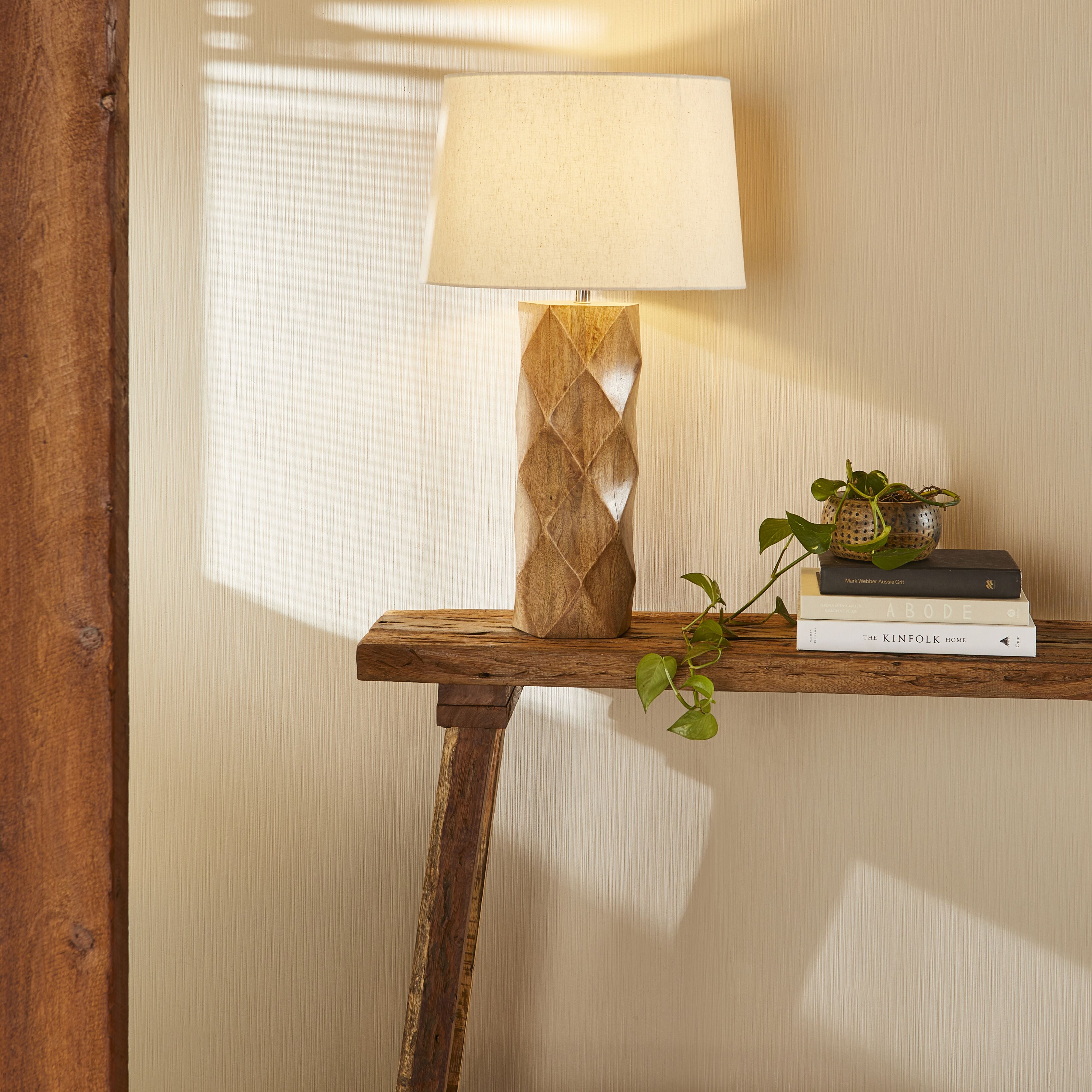 Basma 65cm Wooden Table Lamp - Handcrafted Modern Bedside & Living Room Lighting for Home Decor