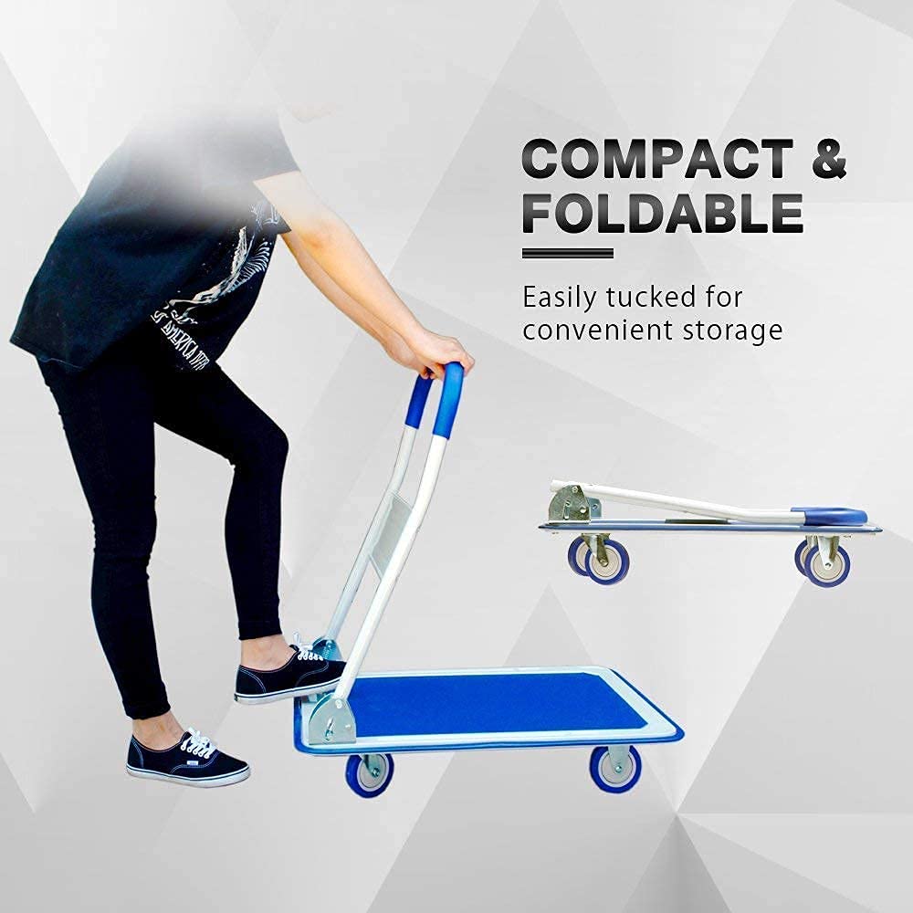 Wellmax Heavy Duty 330lbs Capacity Foldable Platform Cart - Grocery Shopping Cart Bundle for Supermarkets, Warehouses & Home Use