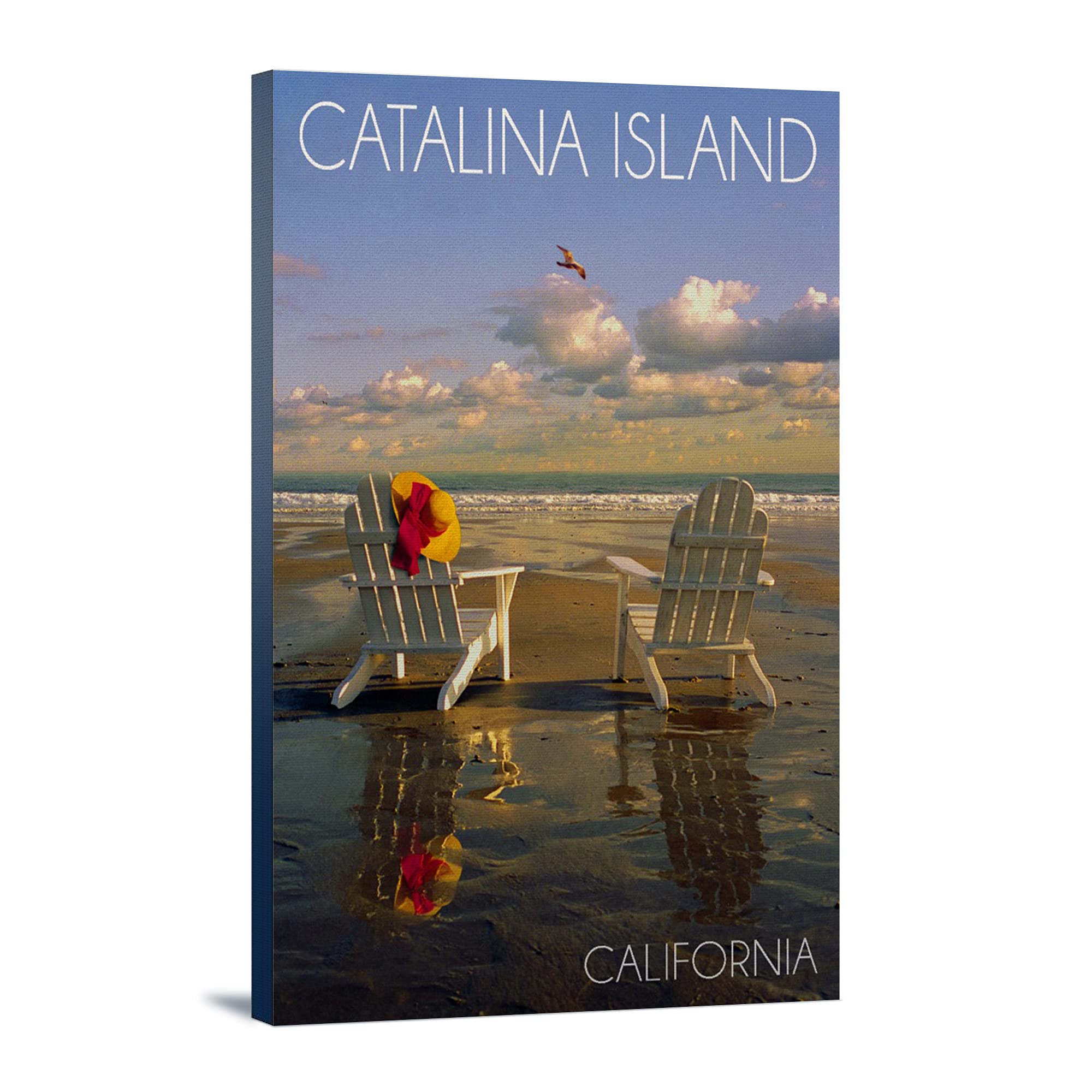 Lantern Press Catalina Island California Beach Adirondack Chairs - 12x18 Wrapped Canvas Wall Art Decor for Living Room, Bedroom & Office