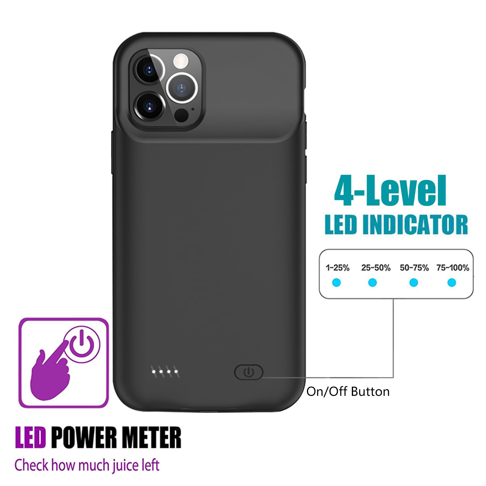 10800mAh Wireless Charging Battery Case for iPhone 12 Pro Max (6.7 inch) - Rechargeable Portable Power Bank with CarPlay Support | Perfect for Travel, Work & Outdoor Activities (Black)