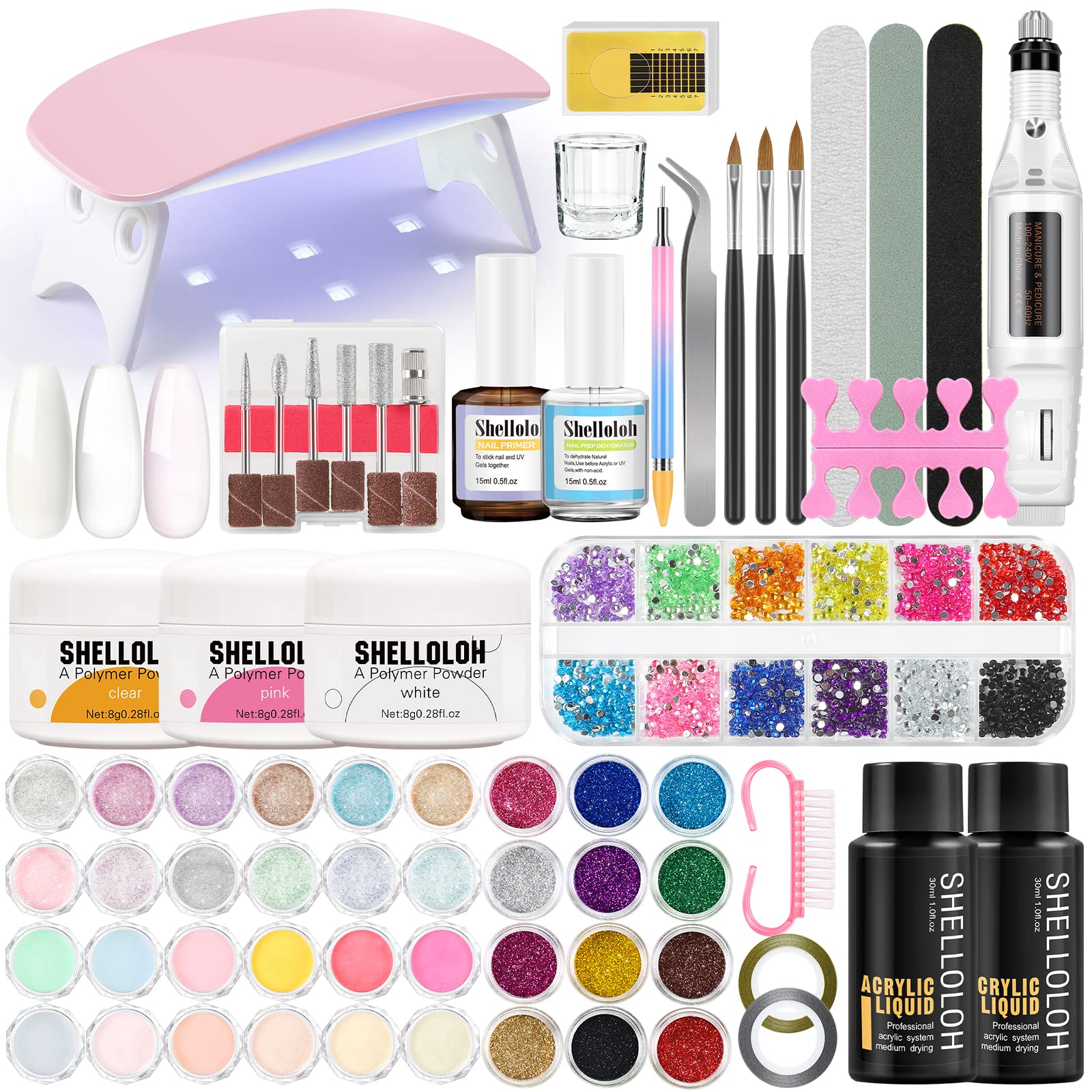 Professional SHELLOLOH 3-Piece 8g Gel Nail Polish Set with 30ml Monomer Liquid & 6W UV LED Nail Lamp - Complete DIY Nail Extension Kit for Home Manicure and Salon Nail Art | Perfect for Bridal, Party, Everyday Use | Great for DIY Nails at Home, Professional Salon Services, Wedding, Prom, Special Occasions and Nail Care Enthusiasts