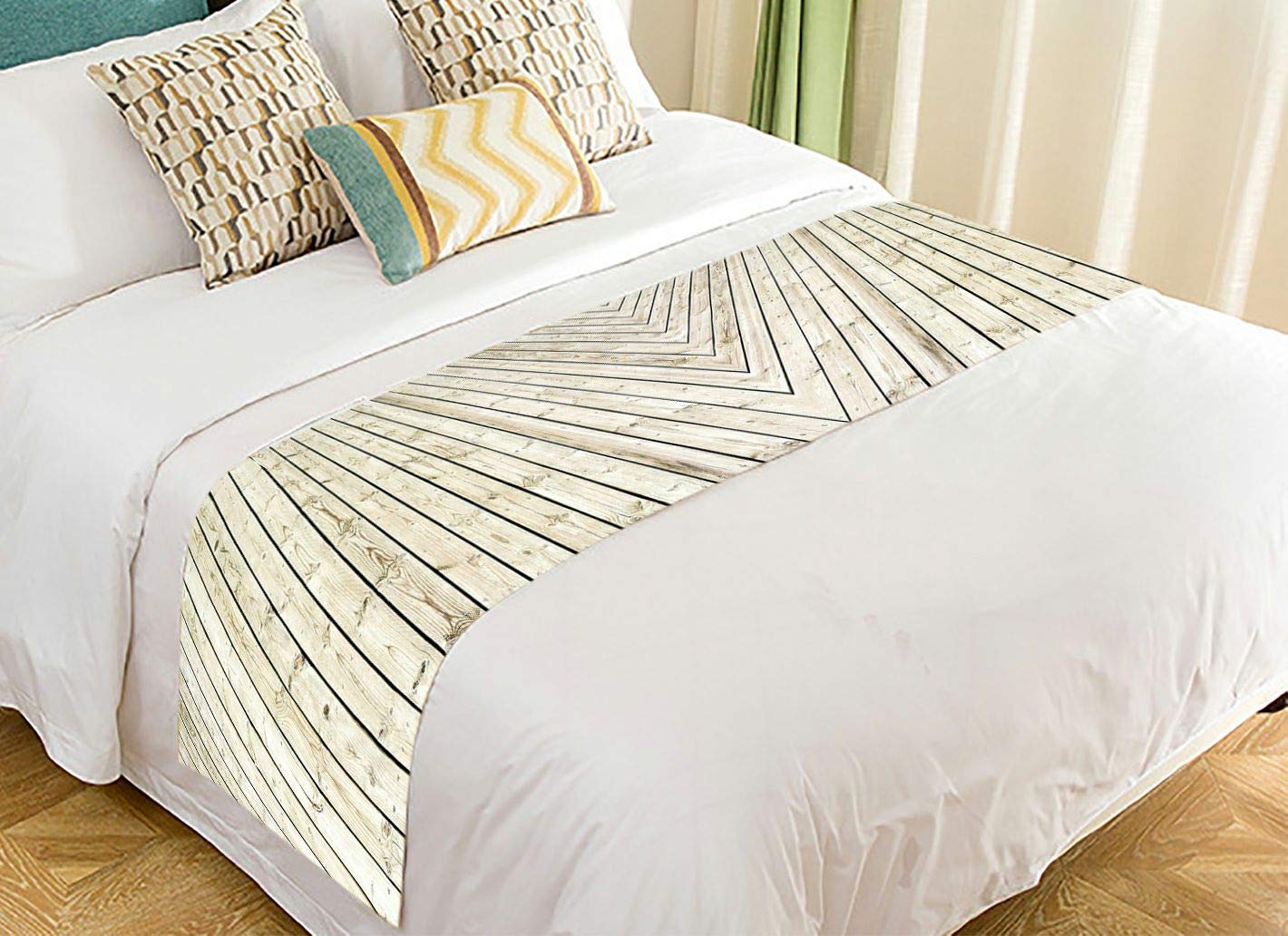 ABPHQTO Wood Texture Bed Runner - 20x95 Inch Decorative Bed Scarf for Queen & King Beds - Perfect for Bedroom Decor, Wedding, and Hotel Styling