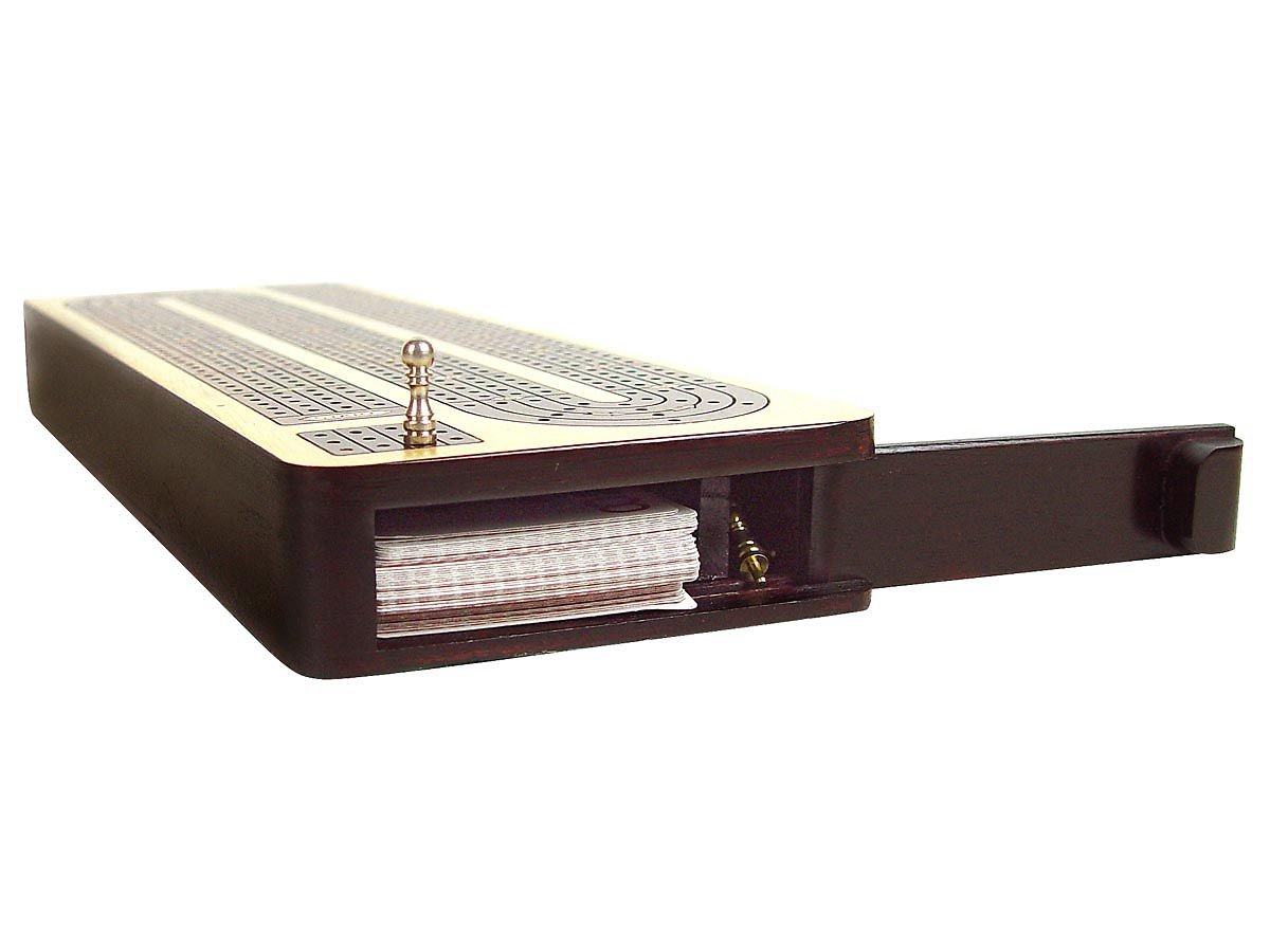 Handmade Wooden Cribbage Board with 4 Continuous Tracks & Sliding Lids - Classic Game Board for Family Game Nights, Camping Trips, and Pub Entertainment