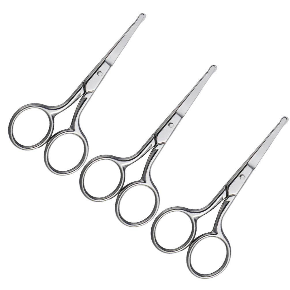 3 Pack Stainless Steel Nose Hair Trimmer Scissors - Safe & Precise Eyebrow & Vibrissa Grooming Tool for Men - Perfect for Travel, Home & Personal Care Routines
