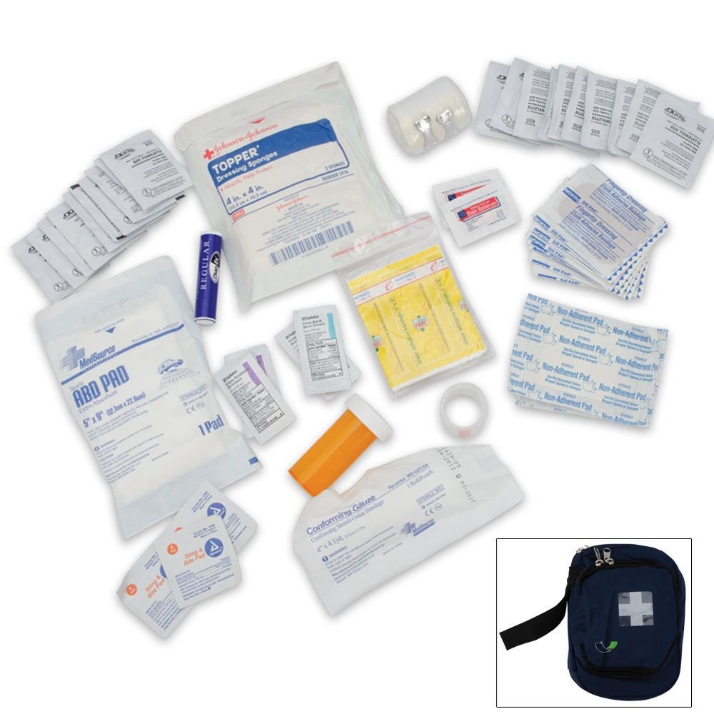 Portable Camping First Aid Kit with Belt Loops - Emergency Medical Supplies for Hiking, Backpacking & Outdoor Adventures | Blue