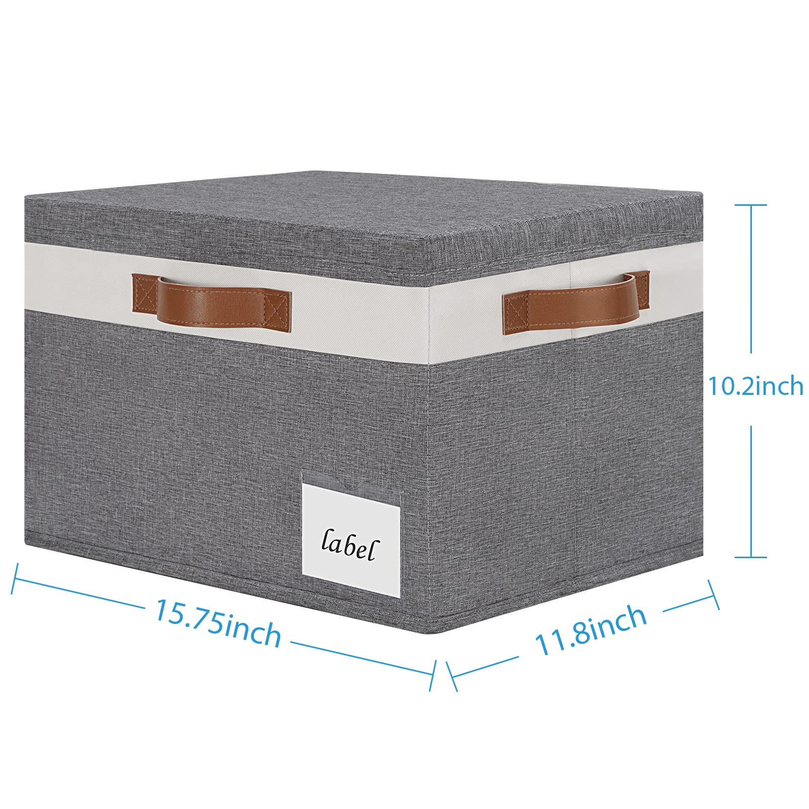 Extra Large Foldable Fabric Storage Bins with Lids - 32L Sturdy Storage Boxes with 3 PU Handles & Labels for Closet Organization, Home, Bedroom, Office - Perfect for Seasonal Clothes, Toys, Blankets & Home Decluttering (Grey & White)