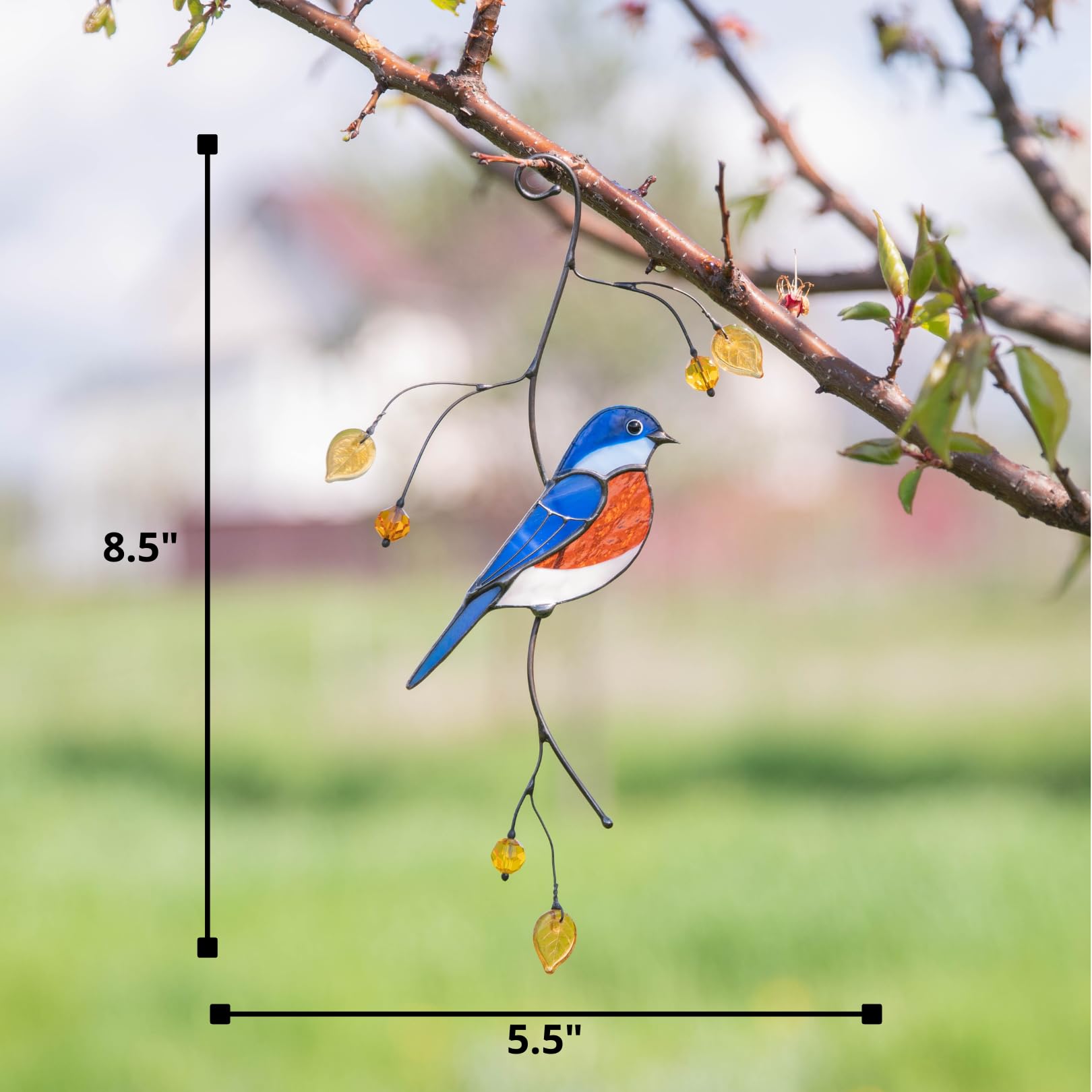 Handmade Bluebird Stained Glass Suncatcher - Genuine Glass Window Hanging for Home Decor, Unique Indoor Ornament & Outdoor Garden Decoration | Perfect for Living Room, Bedroom, Patio & Gift Giving
