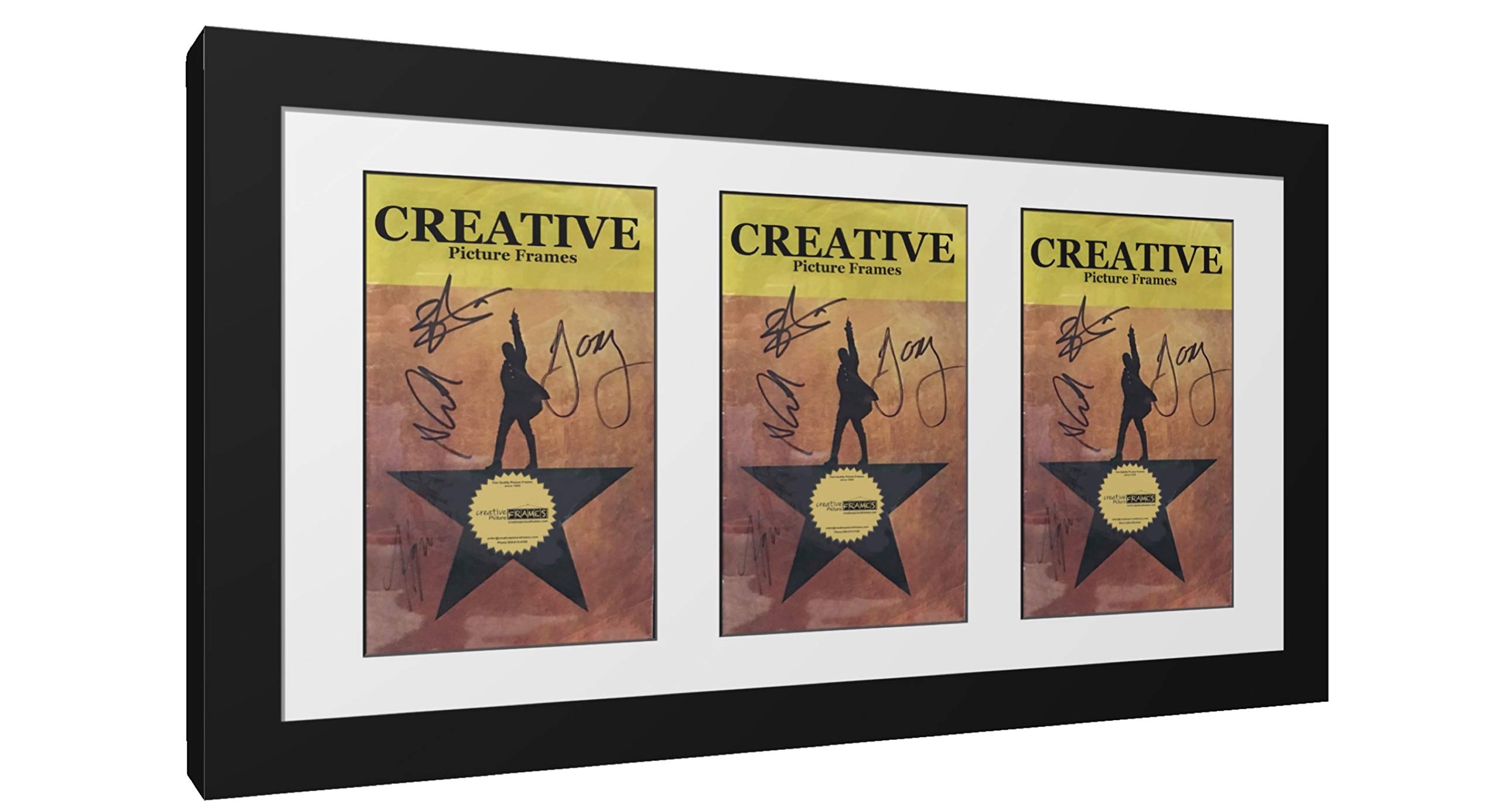 11x22 Inch Black Triple Theatre Bill Frame with White Matting - Includes Hanger & Stand - Perfect for Movie Posters, Playbills & Artwork Display (Theatre Bill Not Included)