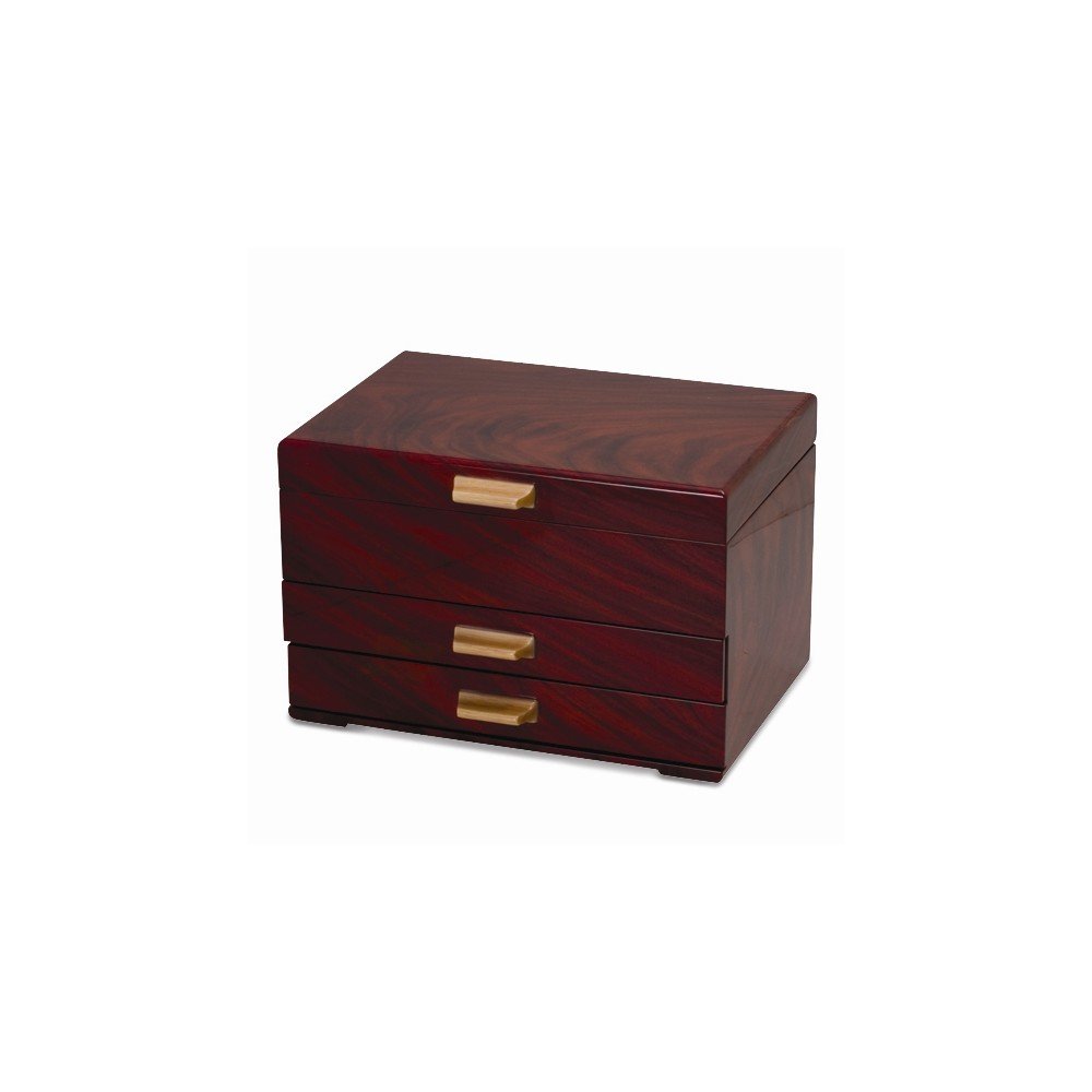 Elegant Mahogany Finish Jewelry Box - 15 Inch Wooden Organizer for Necklaces, Rings & Bracelets - Perfect for Bedroom Vanity, Dresser Top & Gift Giving