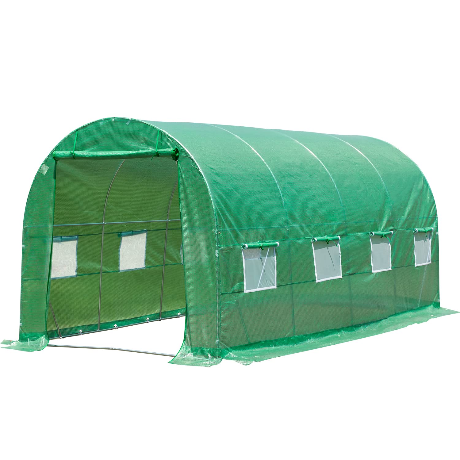 LIFETEN 15'×6.6'×6.6' Walk-in Greenhouse - Large Portable Outdoor Greenhouse with Reinforced Frame & 8 Ventilation Windows | Heavy Duty Winter Garden Greenhouse for Plants, Vegetables & Flowers | Perfect for Backyard Gardening, Season Extension & Winter Plant Protection (Green)