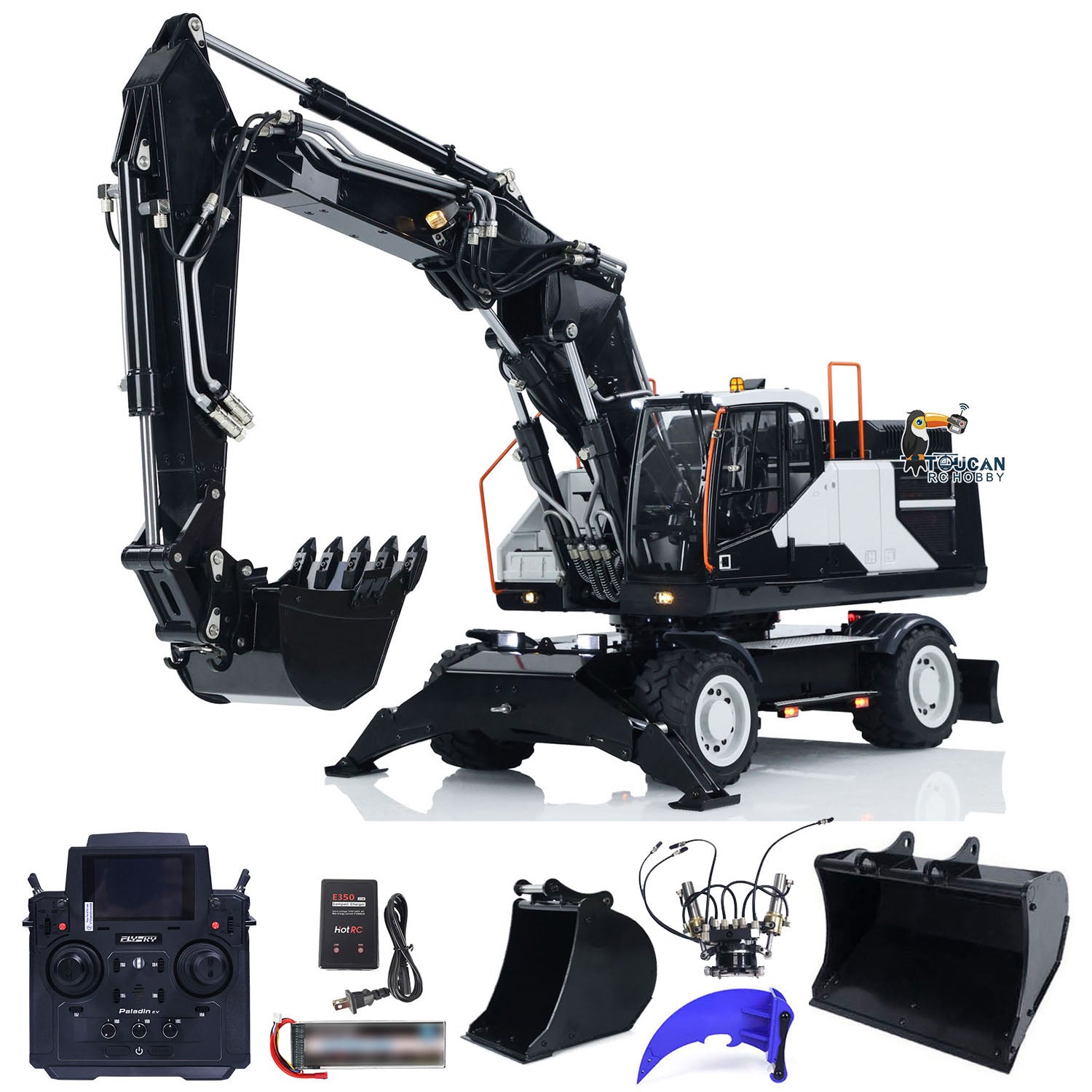 EC380 1/14 Scale RC Hydraulic Excavator Toy - Remote Control Construction Vehicle with 3-Arm Digger, Tiltable Clamshell Bucket & Wheeled Chassis | Kids Outdoor Play, Construction Simulation, STEM Learning Toy