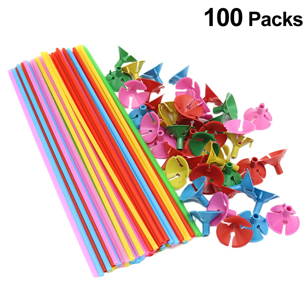 EXCEART 100-Pack Clear Balloon Sticks with Cups & Base - Plastic Balloon Holders for Wedding, Party, Birthday Decorations - Durable Aluminum Film Balloon Stands for Indoor & Outdoor Events