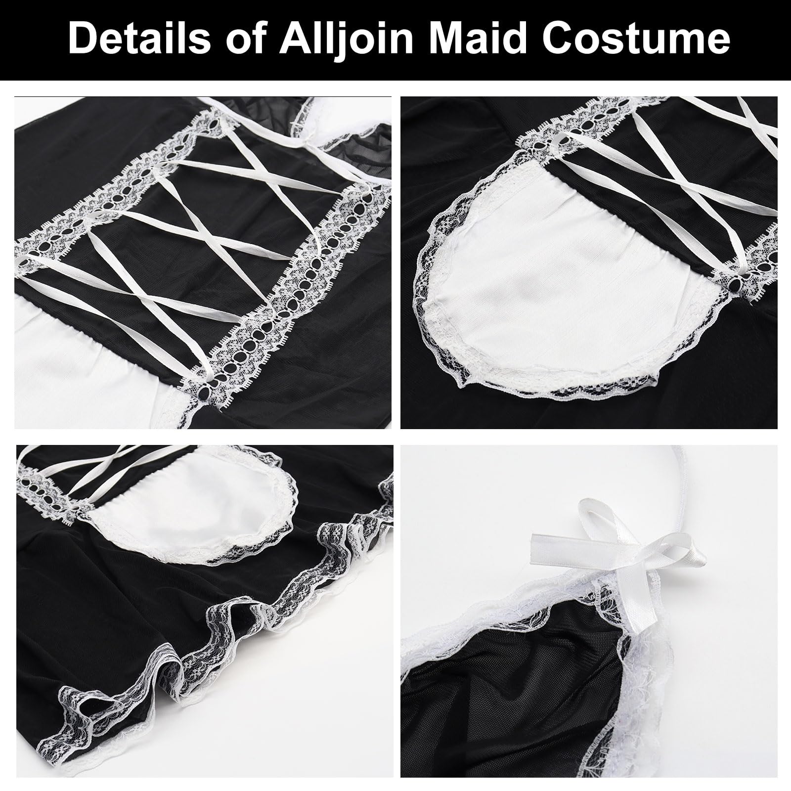 Sexy French Maid Costume for Women - Lingerie Outfit with Lace & Bow Details - Perfect for Halloween, Cosplay & Boudoir Photography