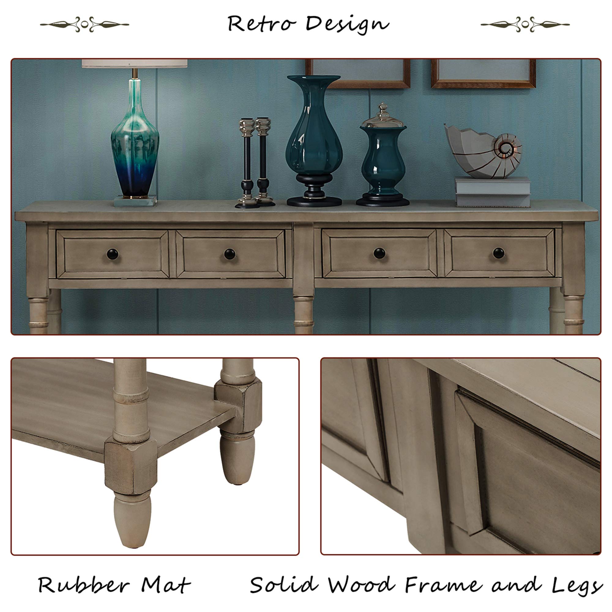 Merax Retro Console Table with Drawers and Shelf - Entryway Sofa Table, Living Room Side Table in Grey Wash | Perfect for Hallway Decor & Small Space Furniture