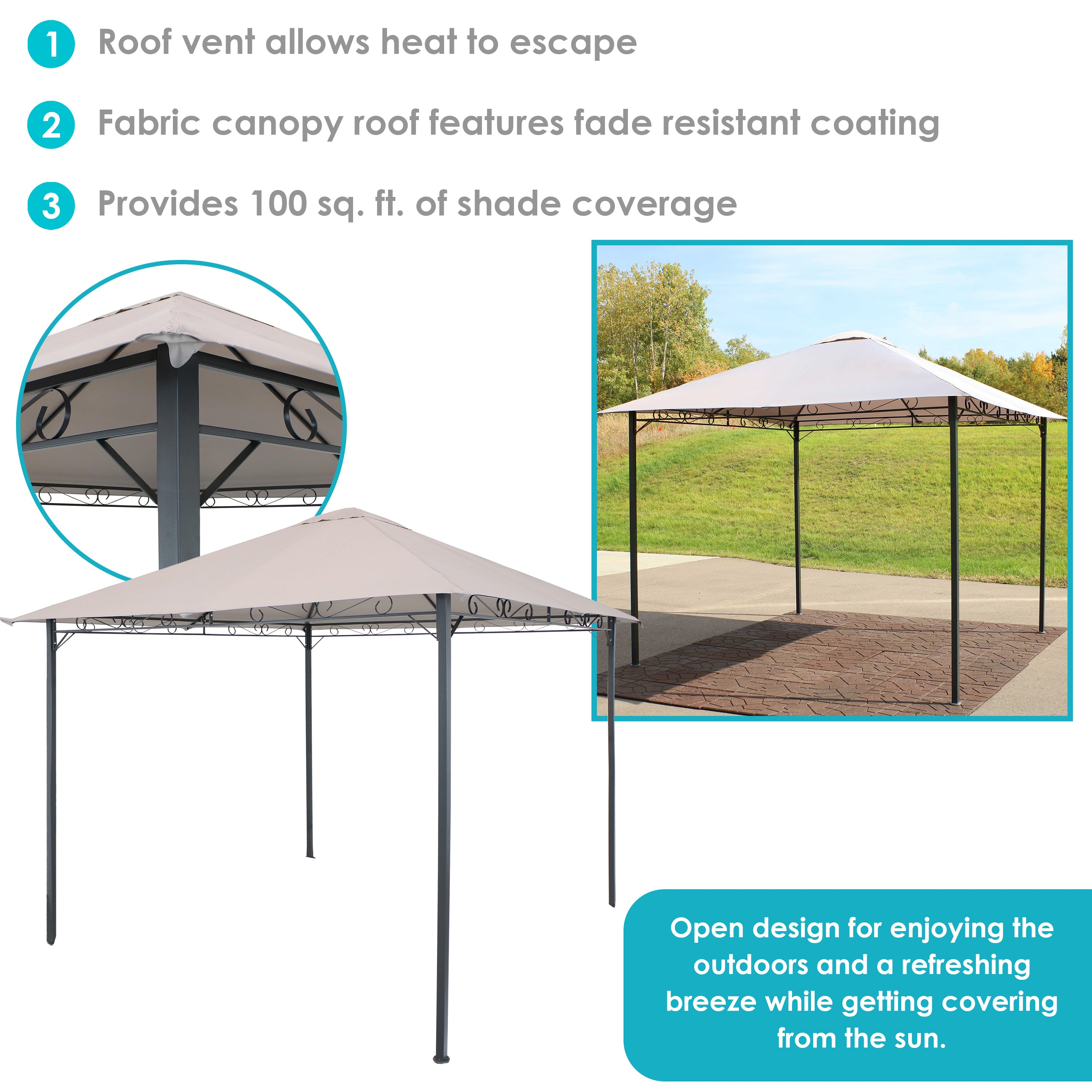 10' x 10' Steel Gazebo with Weather-Resistant Canopy - Outdoor Patio, Garden, Backyard Shade Shelter for Parties & Relaxation