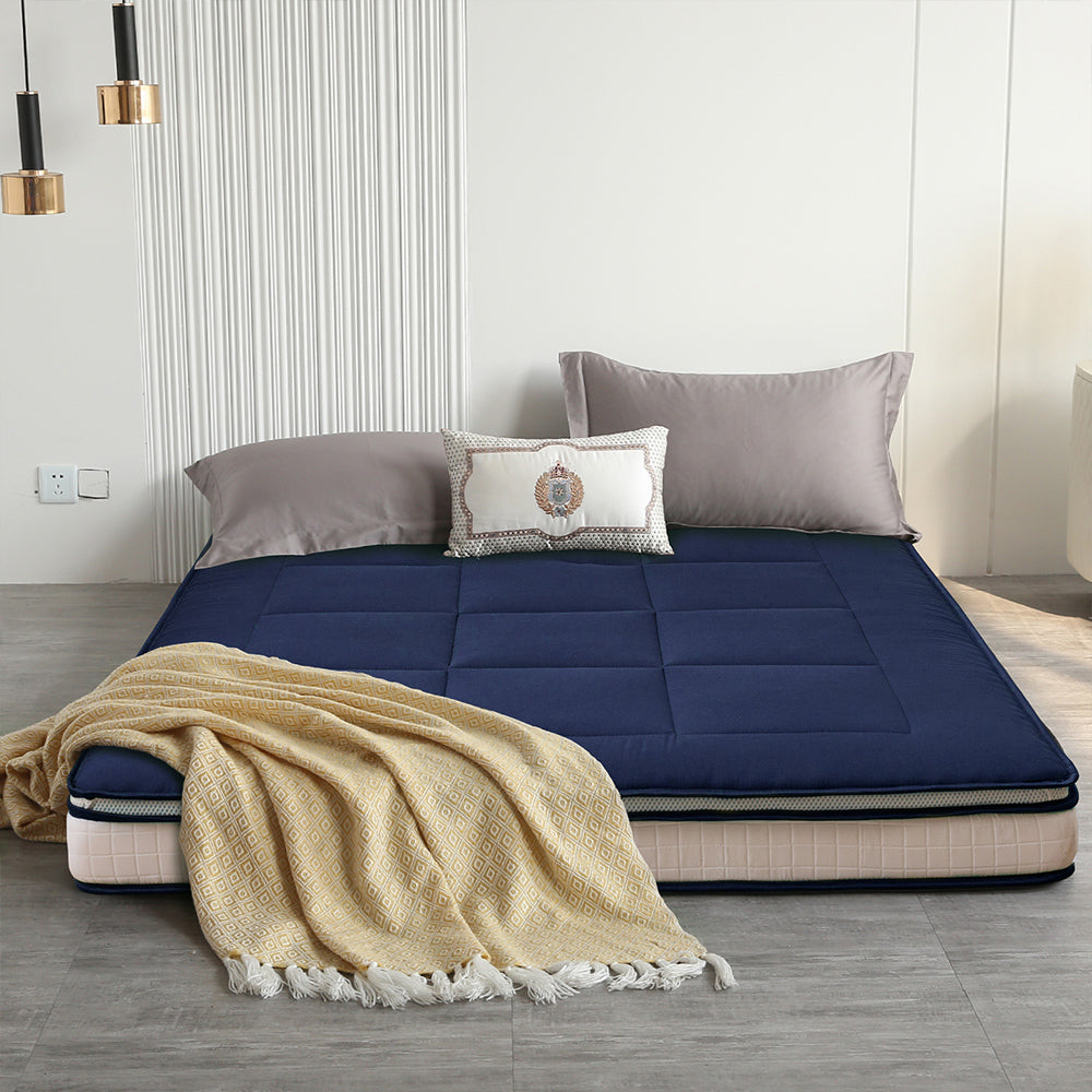 MAXYOYO Japanese Floor Futon Mattress - Thick Padded & Portable Navy Blue Floor Bed for Guest Room, Dorm, Camping & Travel